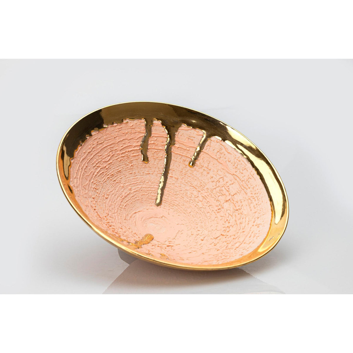 AMC208 Peach Fuzz Textured dish with Gold Lustre by Alex McCarthy available at Padstow Gallery, Cornwall