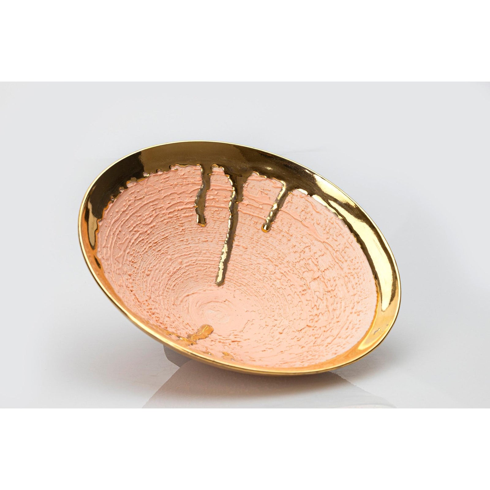 AMC208 Peach Fuzz Textured dish with Gold Lustre by Alex McCarthy available at Padstow Gallery, Cornwall