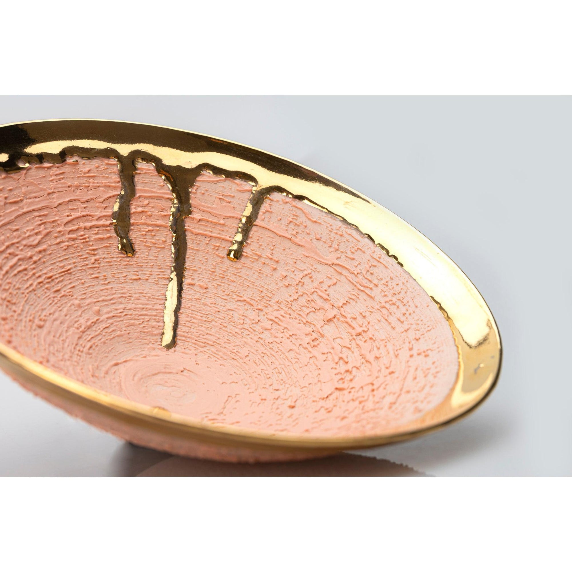 AMC208 Peach Fuzz Textured dish with Gold Lustre by Alex McCarthy available at Padstow Gallery, Cornwall