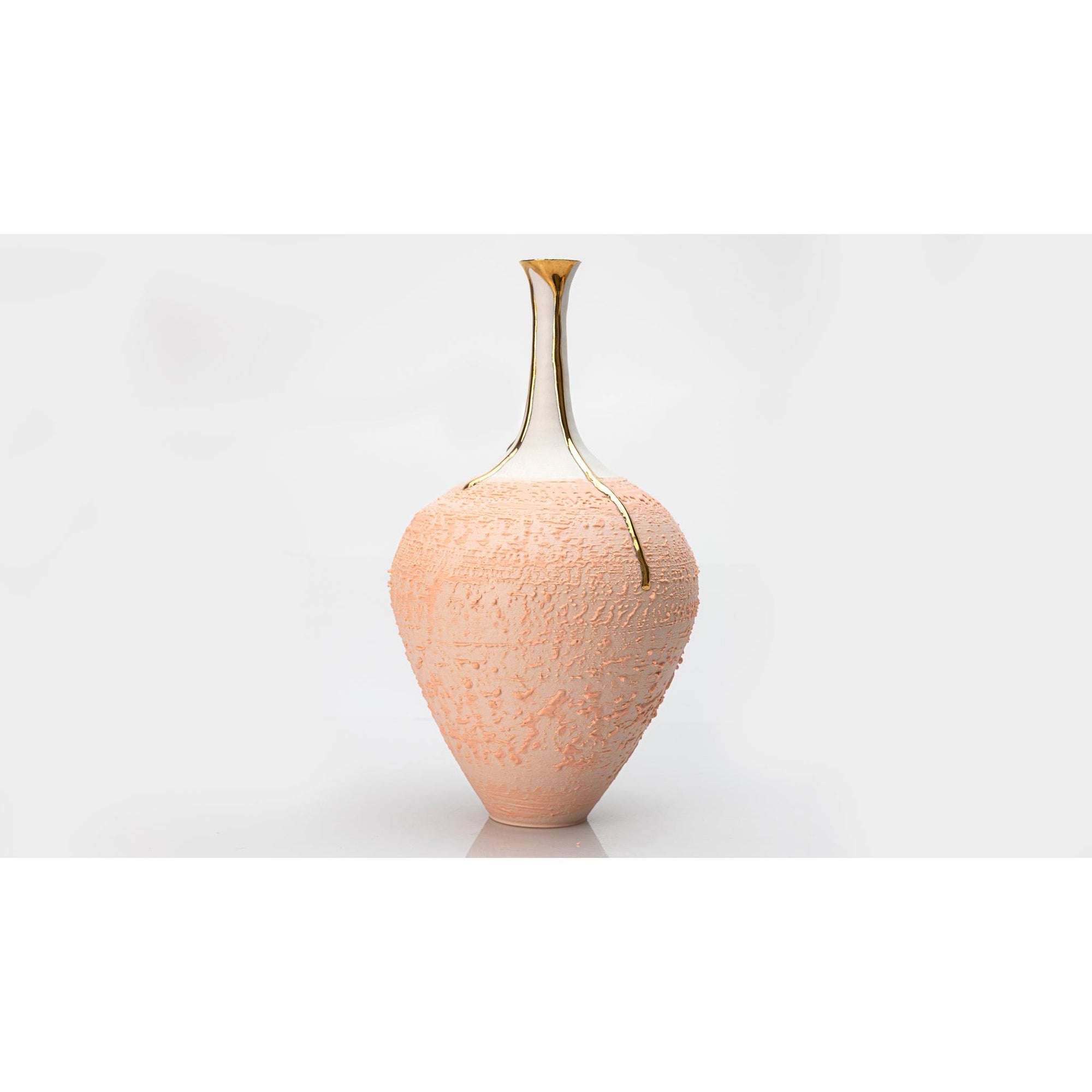 AMC210 Peach Fuzz Long Neck Vase with Gold Lustre by Alex McCarthy available at Padstow Gallery, Cornwall