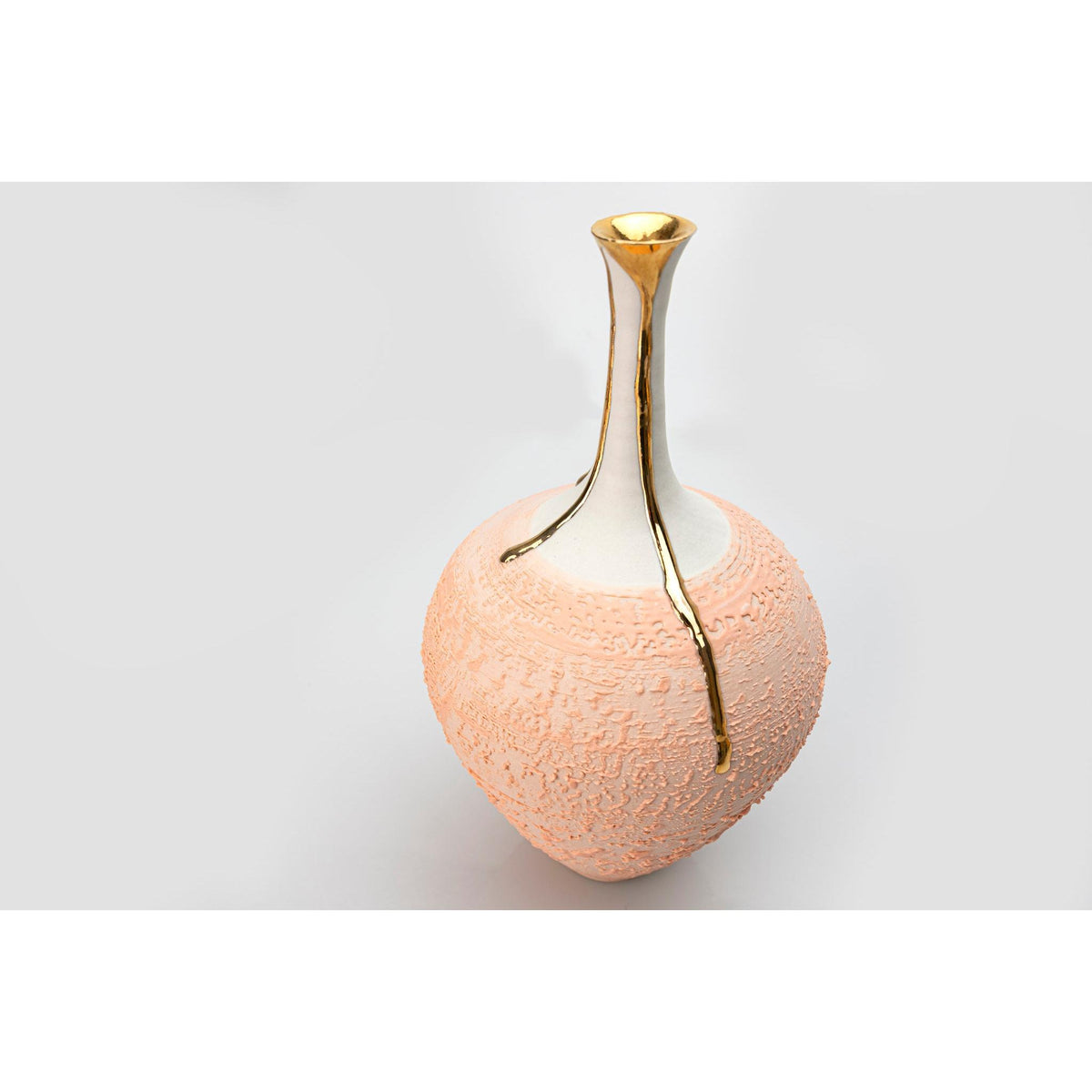 AMC210 Peach Fuzz Long Neck Vase with Gold Lustre by Alex McCarthy available at Padstow Gallery, Cornwall