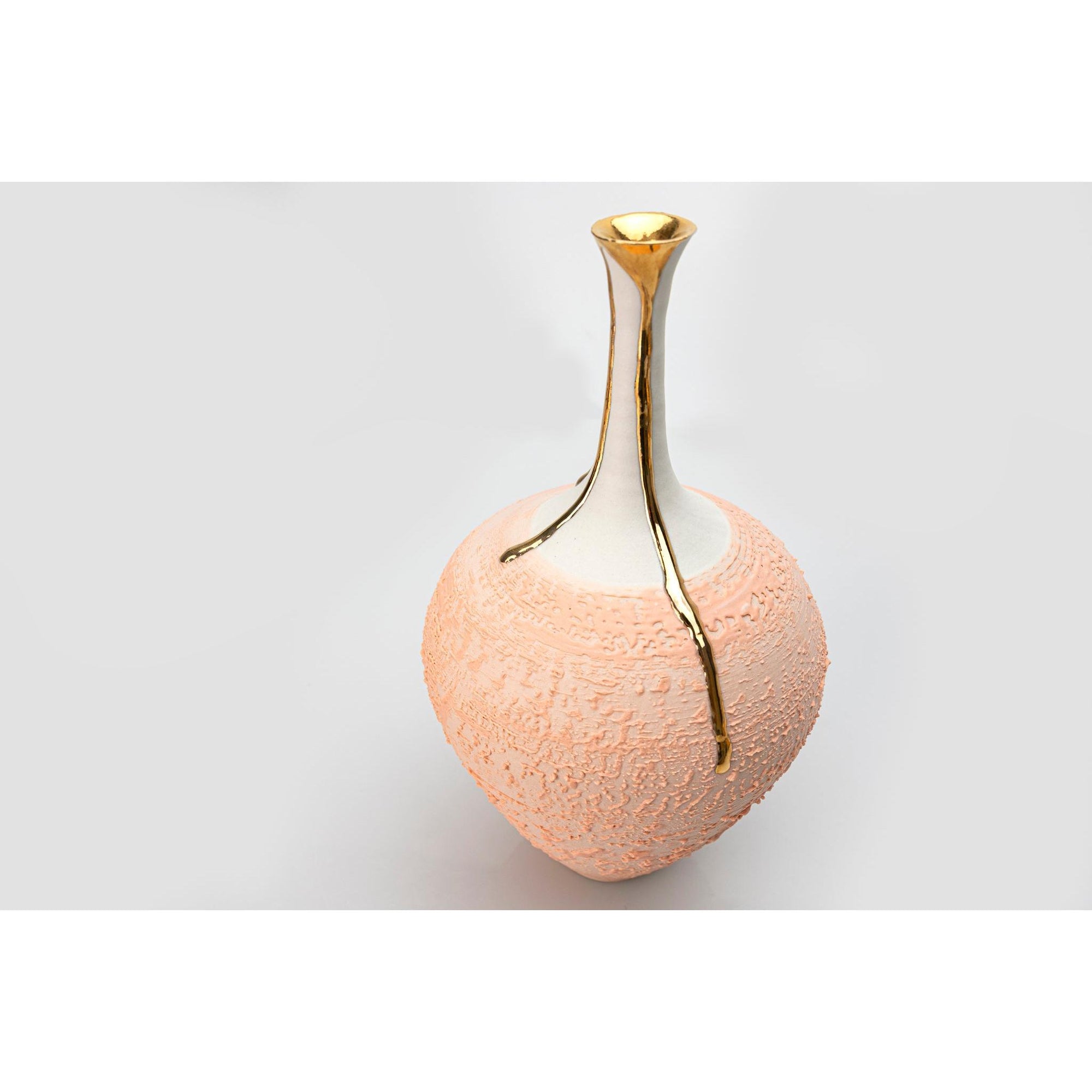 AMC210 Peach Fuzz Long Neck Vase with Gold Lustre by Alex McCarthy available at Padstow Gallery, Cornwall