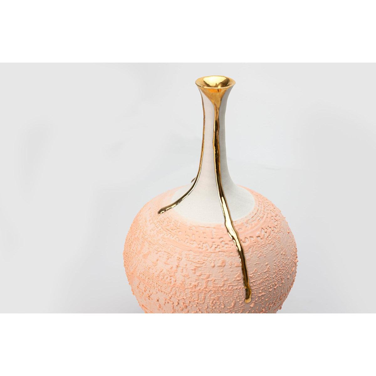 AMC210 Peach Fuzz Long Neck Vase with Gold Lustre by Alex McCarthy available at Padstow Gallery, Cornwall
