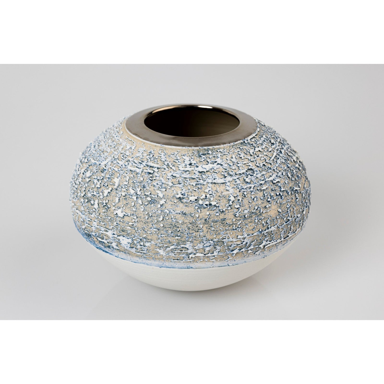 AMC178 Zephyr Textured Orb with Platinum Lustre by Alex McCarthy, available at Padstow Gallery, Cornwall