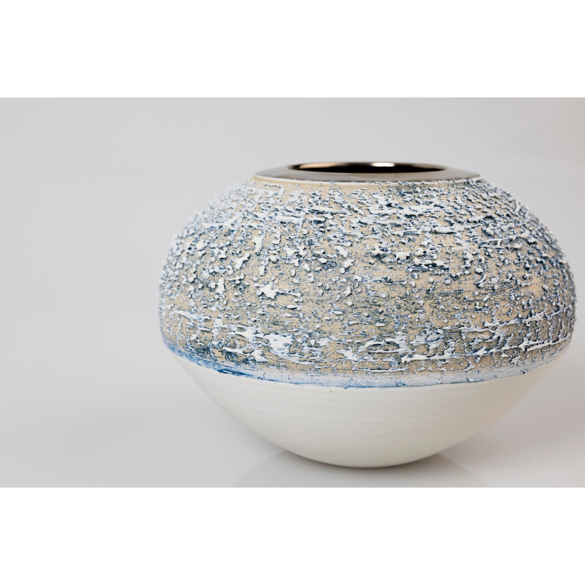 AMC178 Zephyr Textured Orb with Platinum Lustre by Alex McCarthy, available at Padstow Gallery, Cornwall