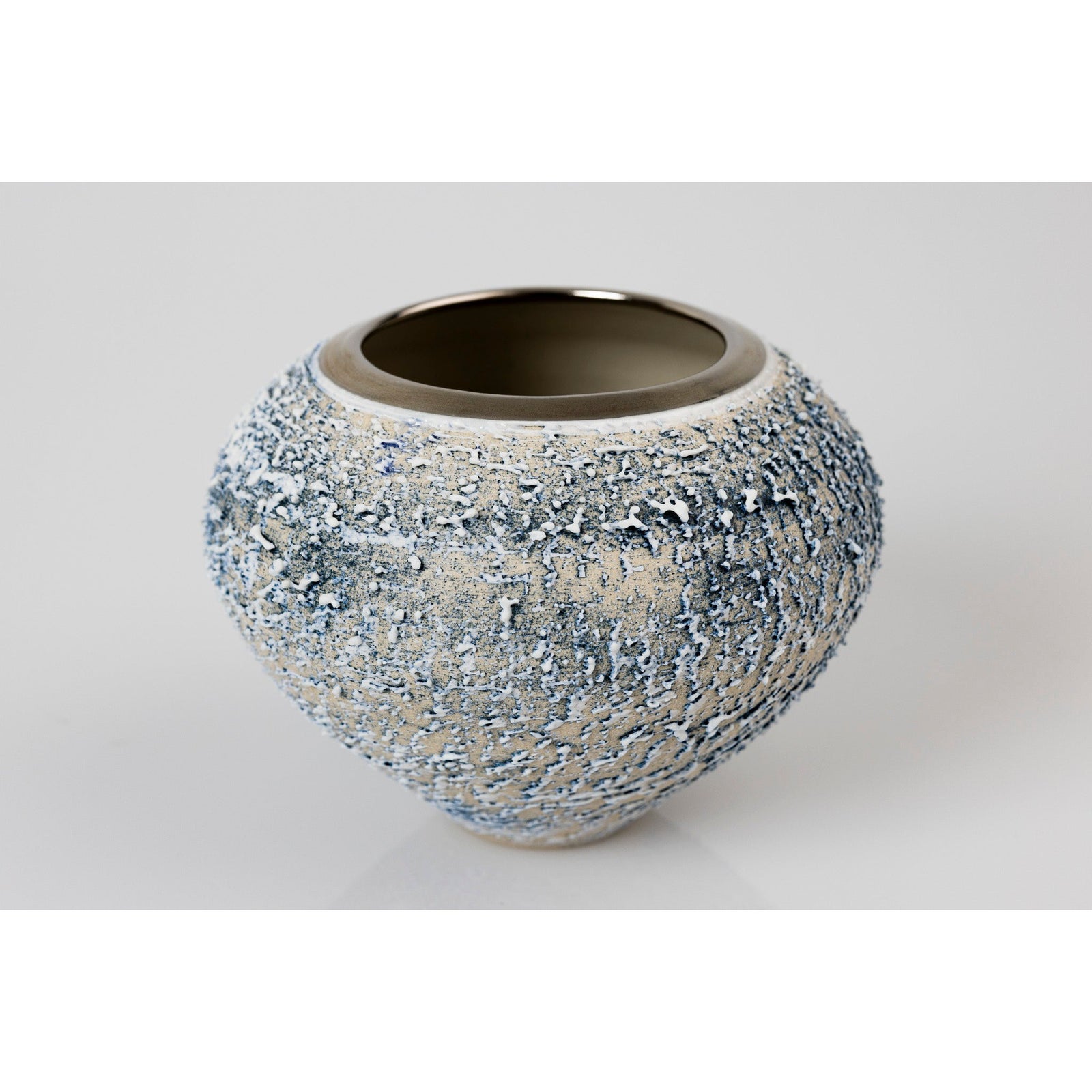 AMC179 Zephyr Textured Orb with Platinum Lustre by Alex McCarthy, available at Padstow Gallery, Cornwall