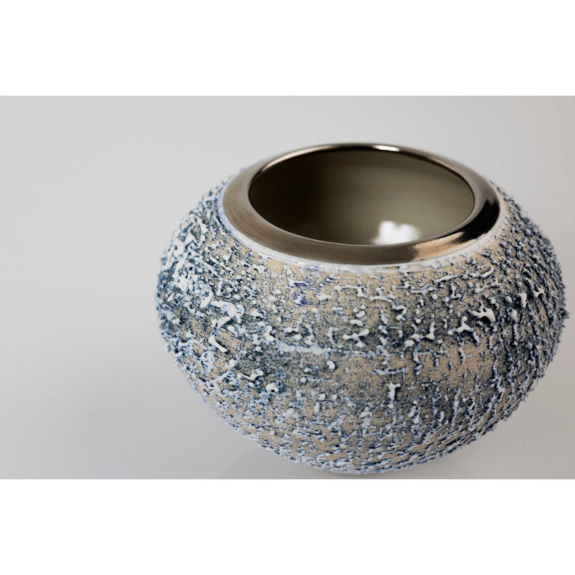 AMC179 Zephyr Textured Orb with Platinum Lustre by Alex McCarthy, available at Padstow Gallery, Cornwall