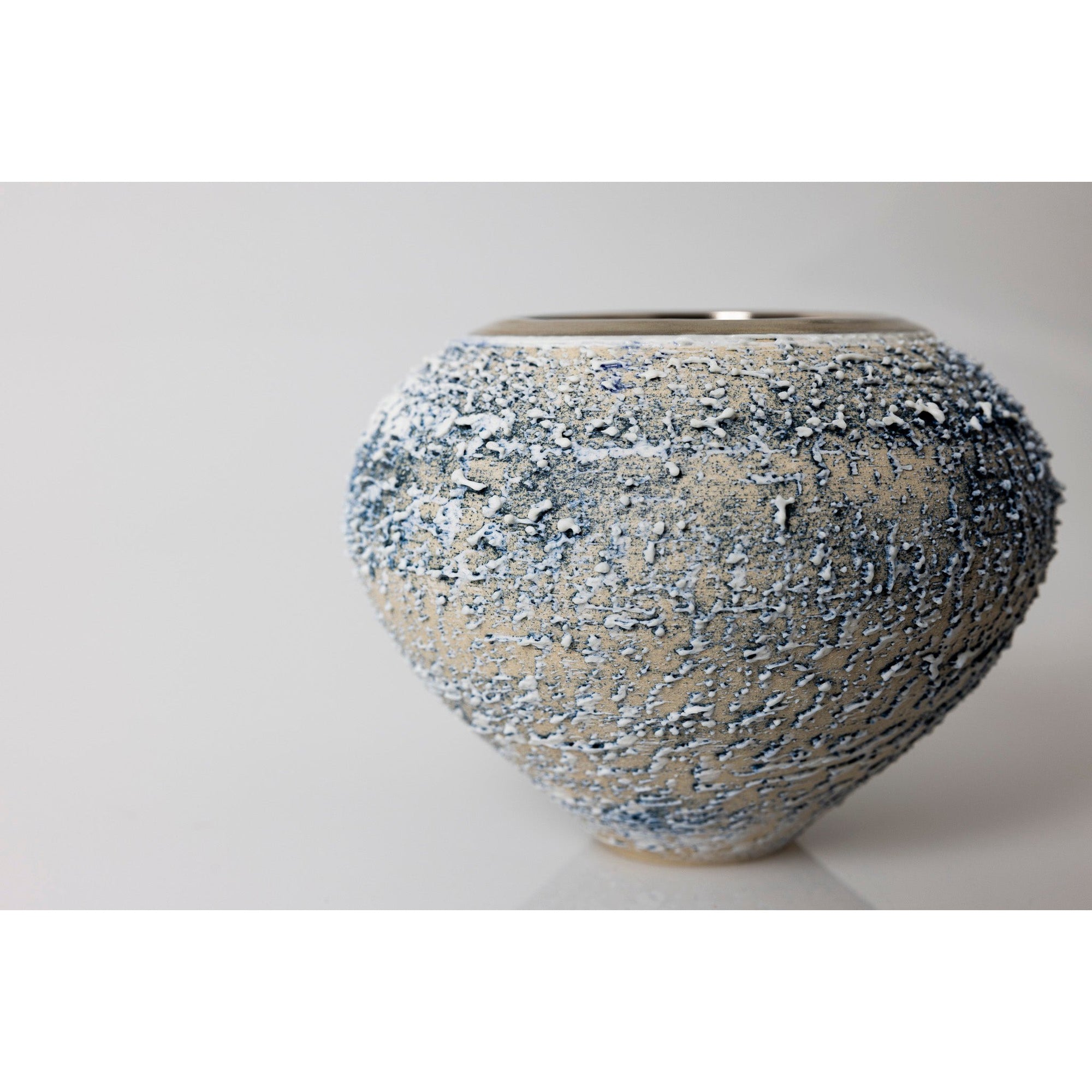 AMC179 Zephyr Textured Orb with Platinum Lustre by Alex McCarthy, available at Padstow Gallery, Cornwall