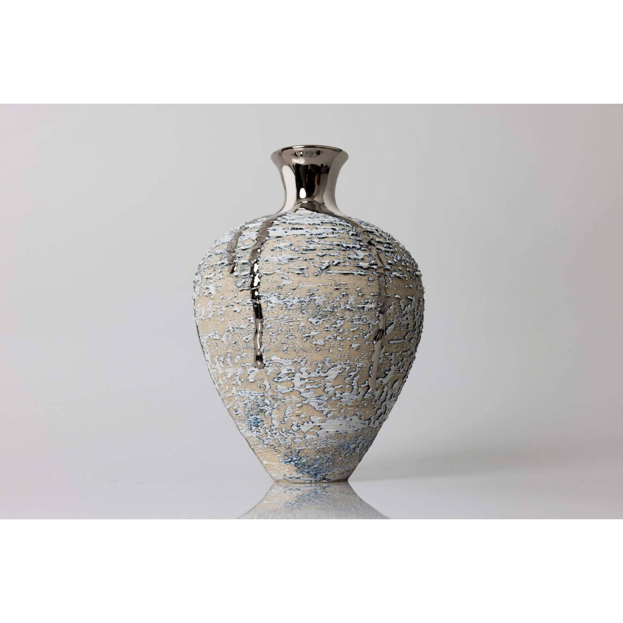 AMC180 Zephyr Textured Vase with Platinum Lustre by Alex McCarthy, available at Padstow Gallery, Cornwall