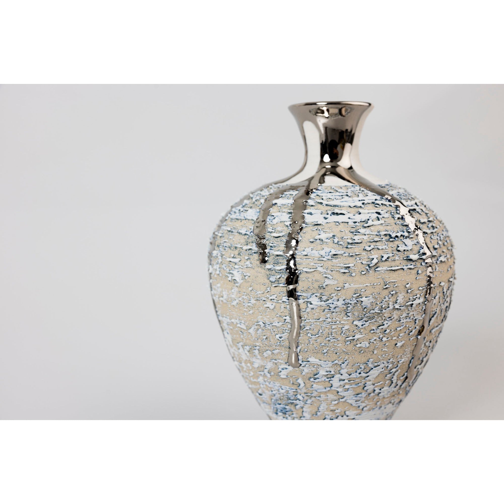 AMC180 Zephyr Textured Vase with Platinum Lustre by Alex McCarthy, available at Padstow Gallery, Cornwall