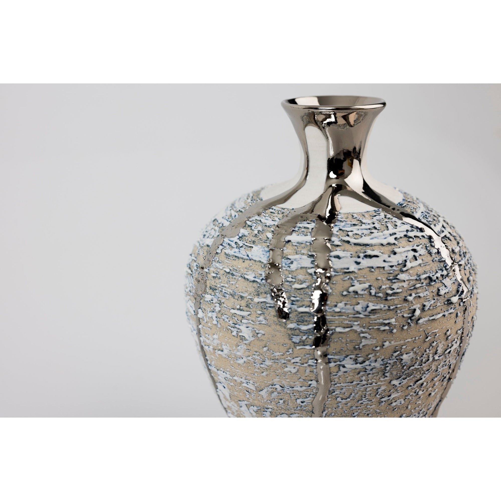 AMC180 Zephyr Textured Vase with Platinum Lustre by Alex McCarthy, available at Padstow Gallery, Cornwall