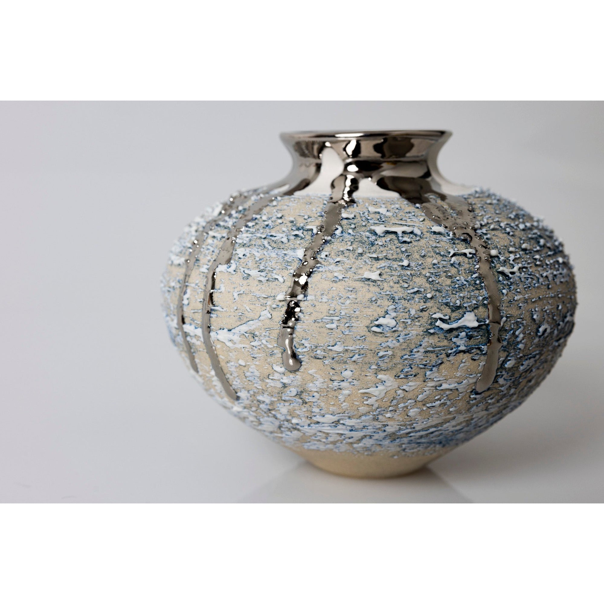 AMC181 Zephyr Textured Vase with Platinum Lustre by Alex McCarthy, available at Padstow Gallery, Cornwall