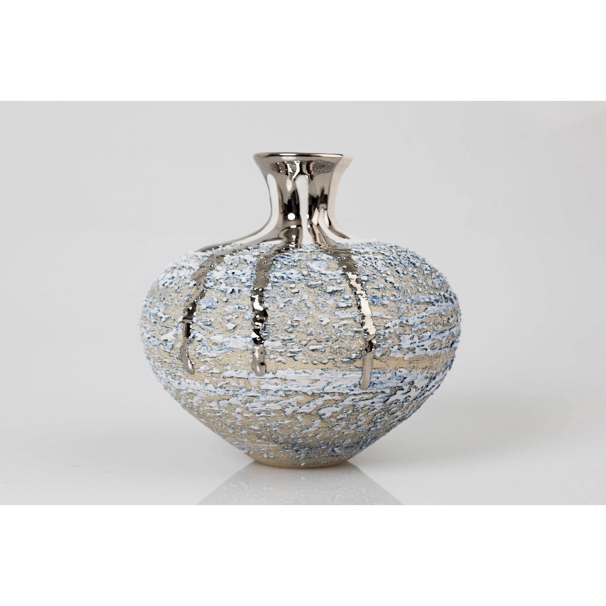 AMC182 Zephyr Textured Vase with Platinum Lustre by Alex McCarthy, available at Padstow Gallery, Cornwall