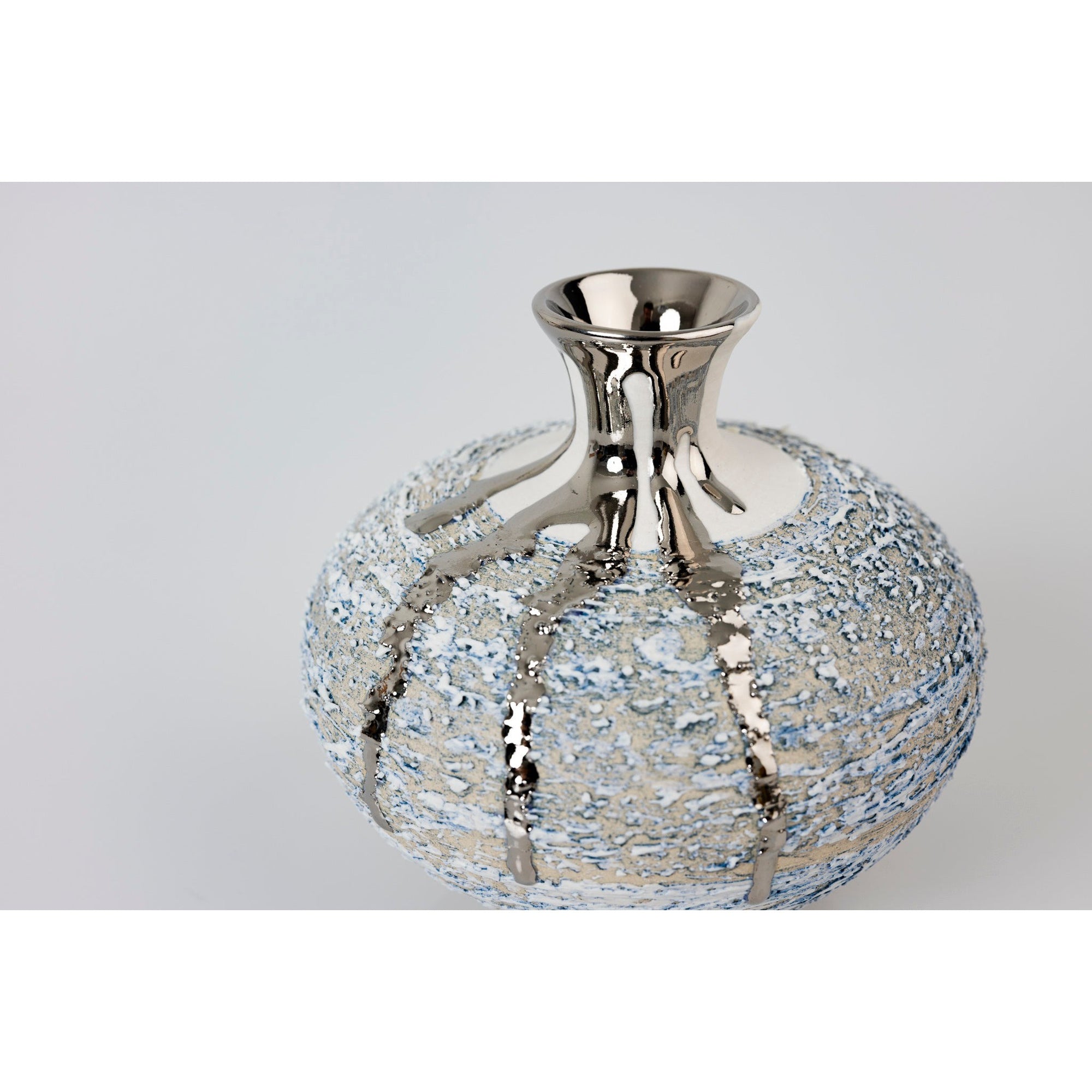 AMC182 Zephyr Textured Vase with Platinum Lustre by Alex McCarthy, available at Padstow Gallery, Cornwall