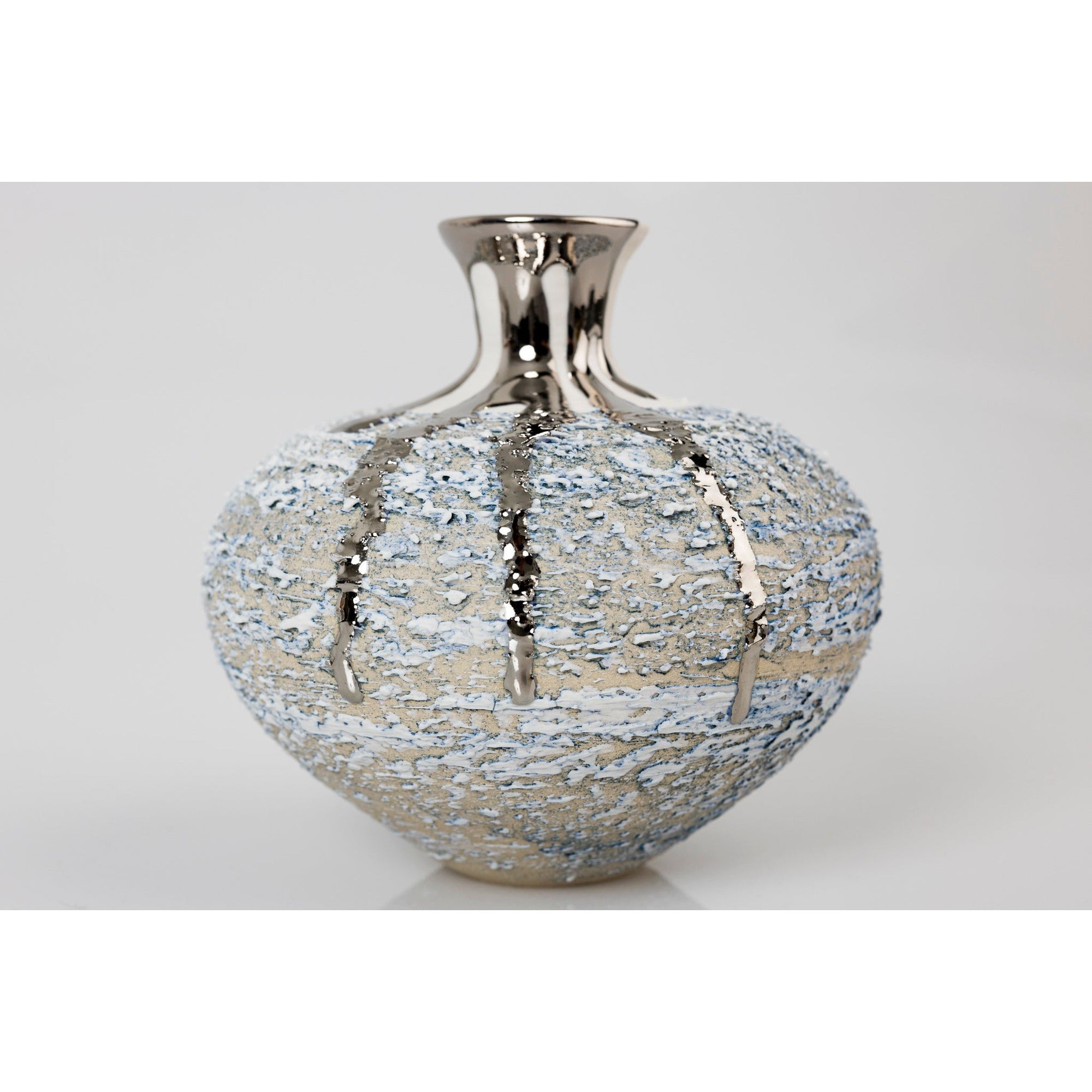 AMC182 Zephyr Textured Vase with Platinum Lustre by Alex McCarthy, available at Padstow Gallery, Cornwall