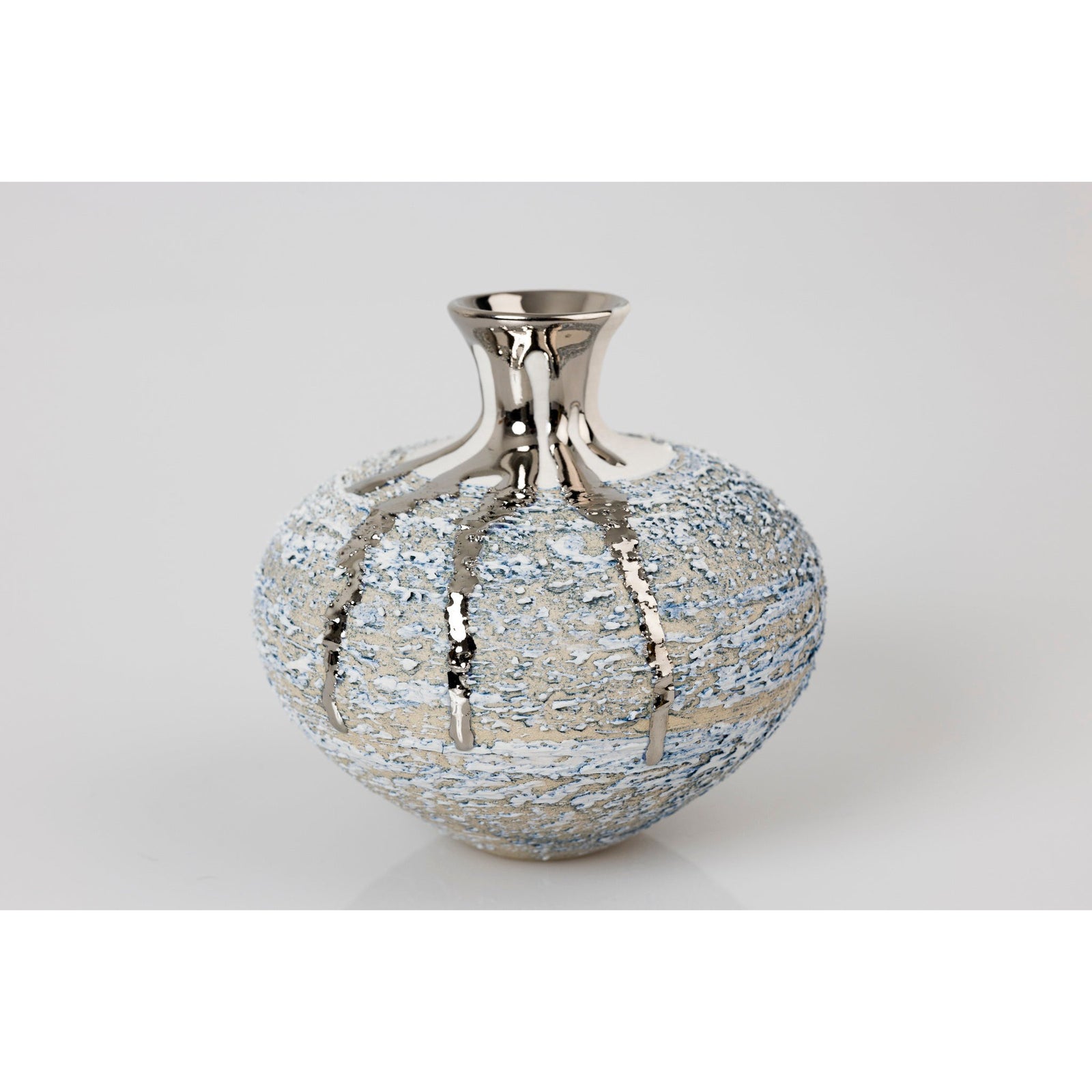 AMC182 Zephyr Textured Vase with Platinum Lustre by Alex McCarthy, available at Padstow Gallery, Cornwall