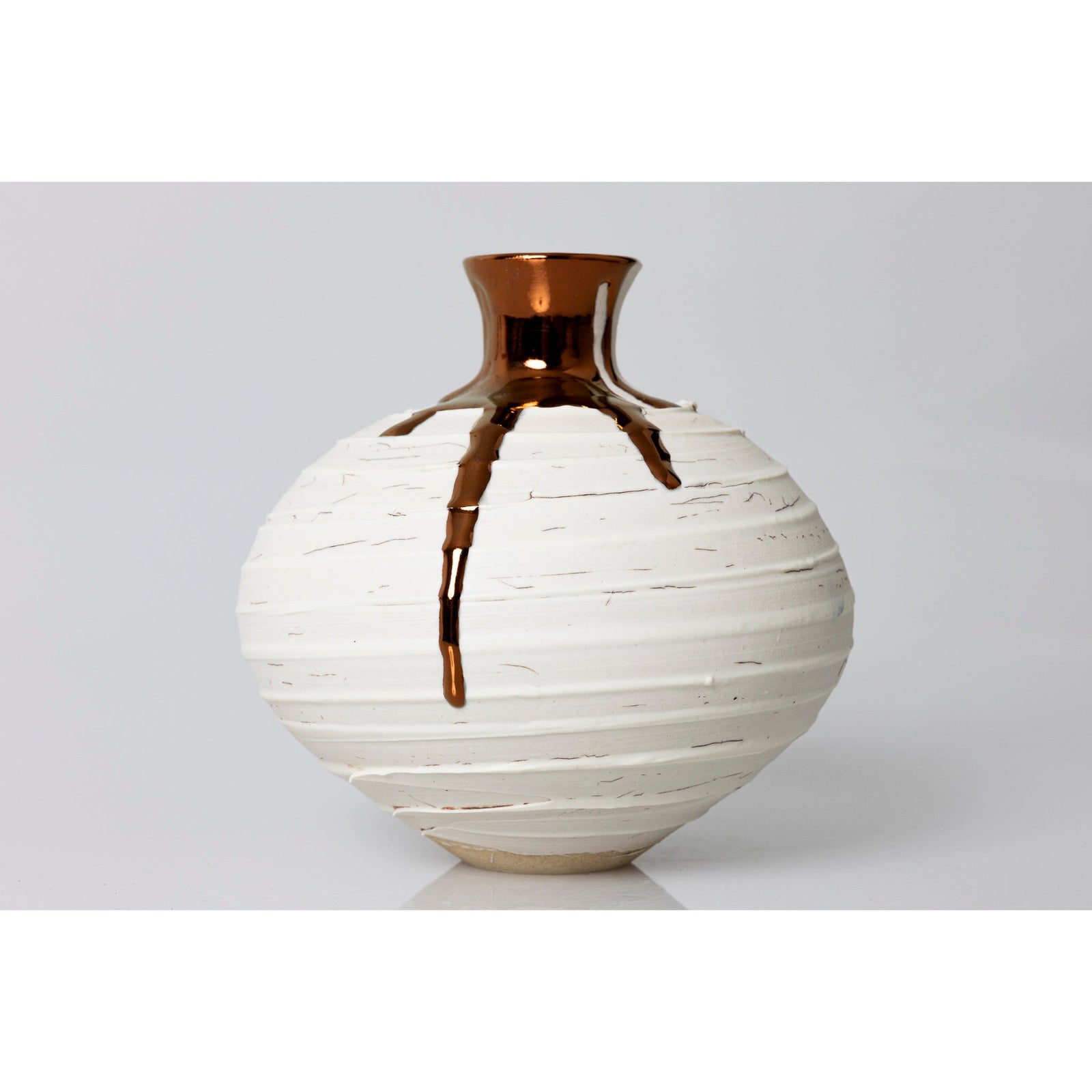 AMC185 Crackle Textured Vase with Copper Lustre by Alex McCarthy, available at Padstow Gallery, Cornwall