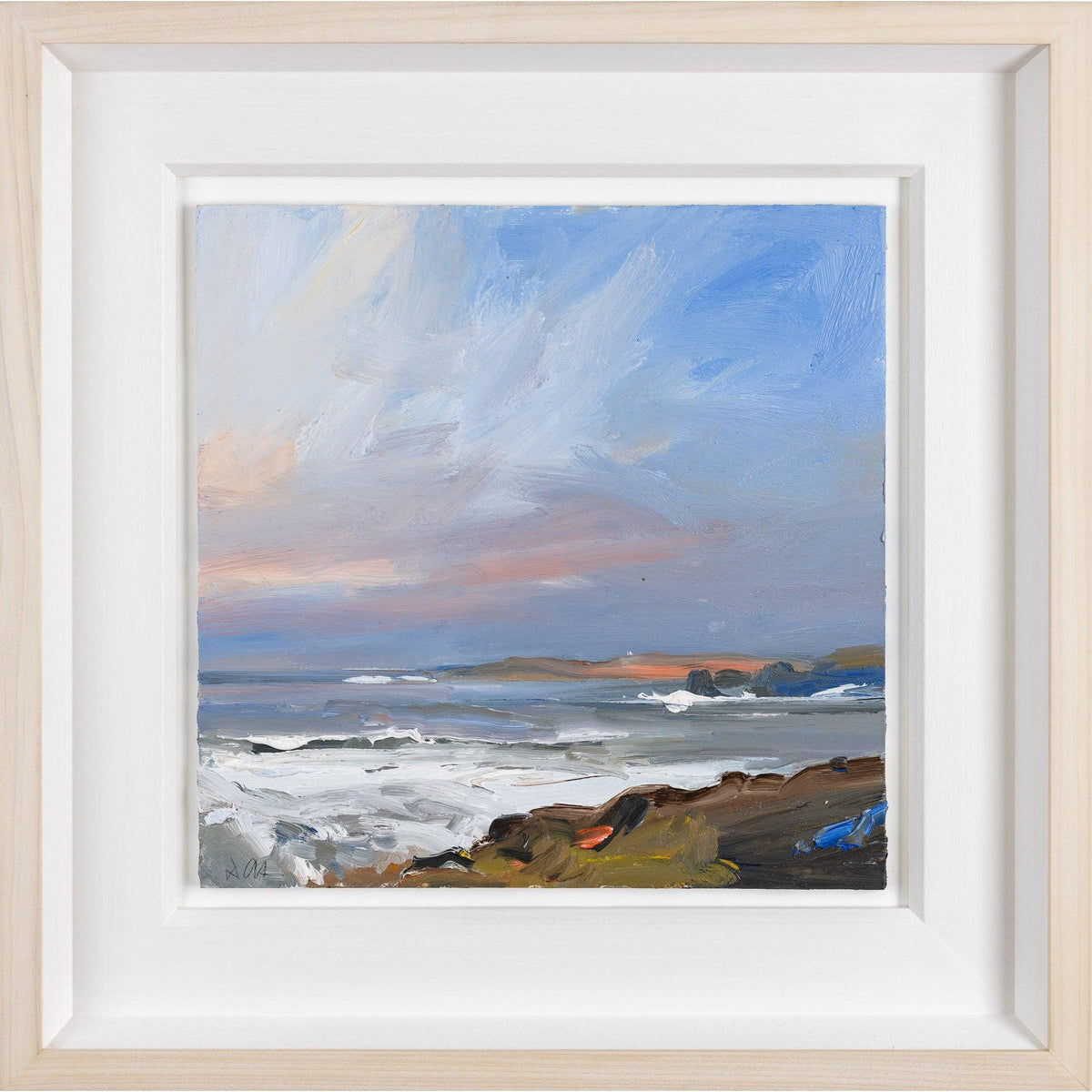 &#39;High Tide, Porthcothan Beach&#39; oil on board original by David Atkins, available at Padstow Gallery, Cornwall