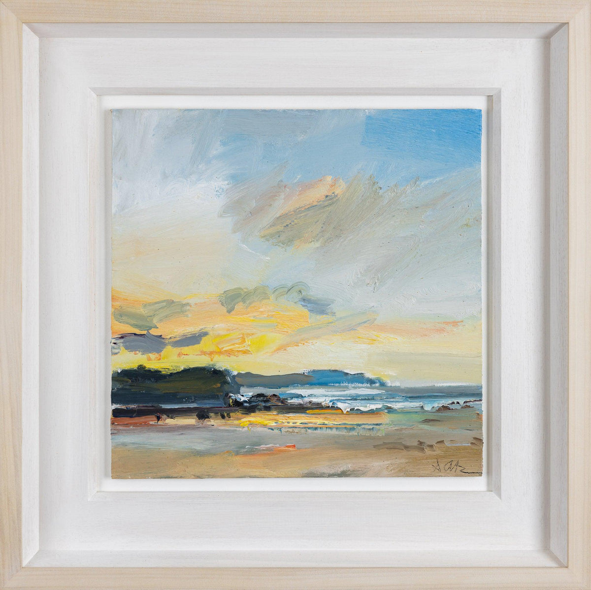 &#39;Sunset, Trevone Bay&#39; oil on board original by David Atkins, available at Padstow Gallery, Cornwall