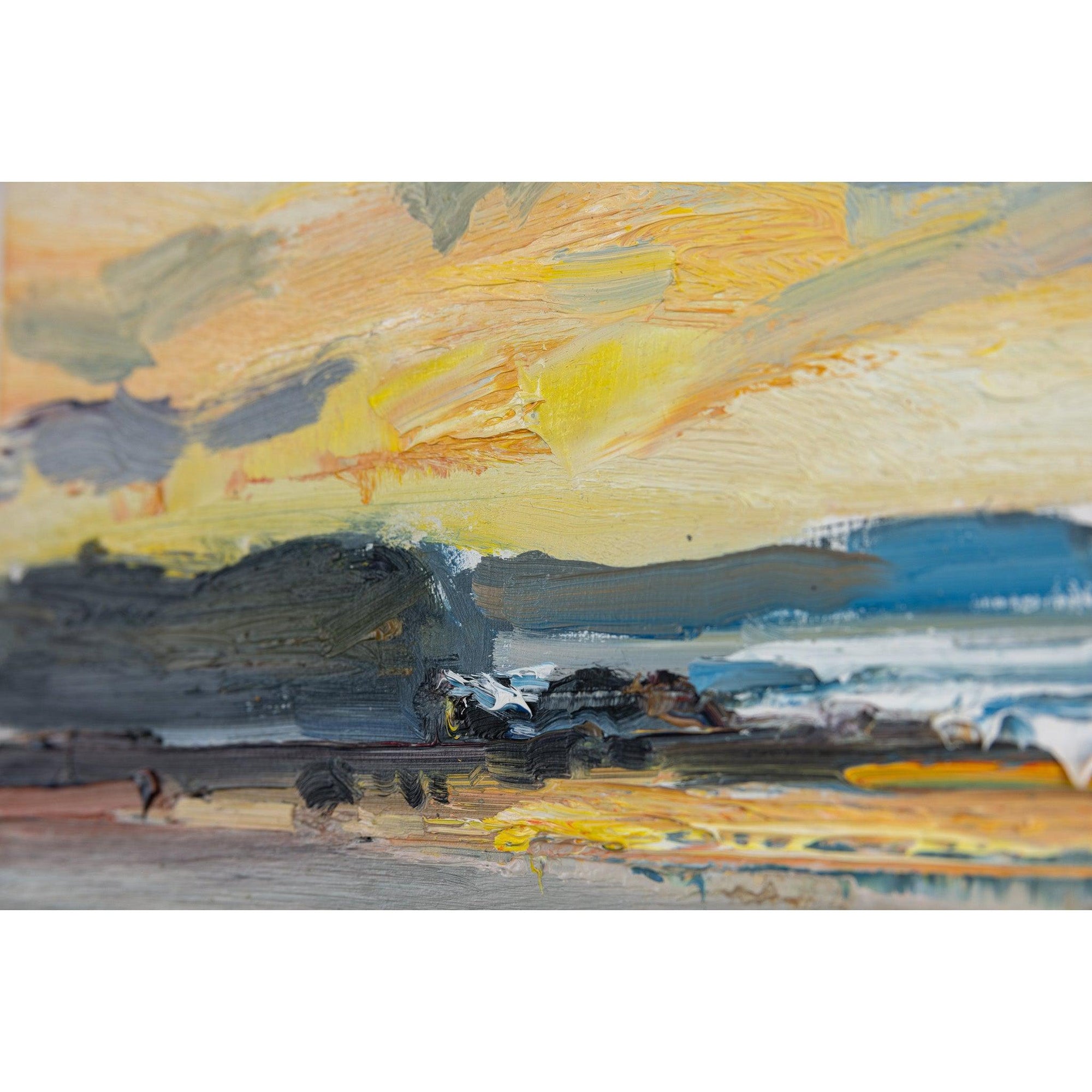 'Sunset, Trevone Bay' oil on board original by David Atkins, available at Padstow Gallery, Cornwall