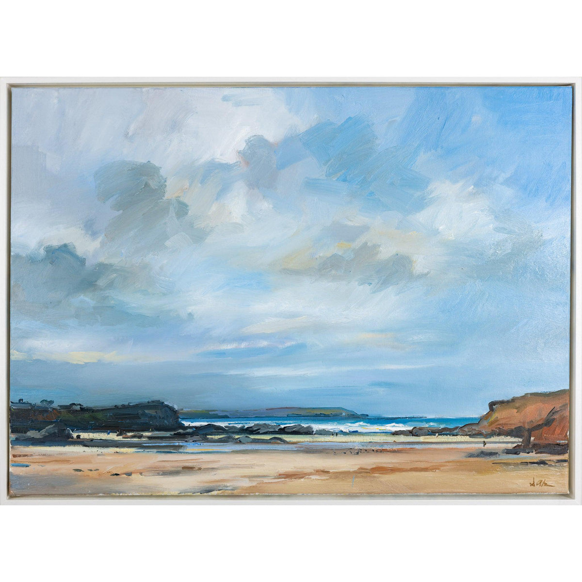 &#39;The Sea And Sky, Trevone Beach&#39; oil on canvas original by David Atkins, available at Padstow Gallery, Cornwall