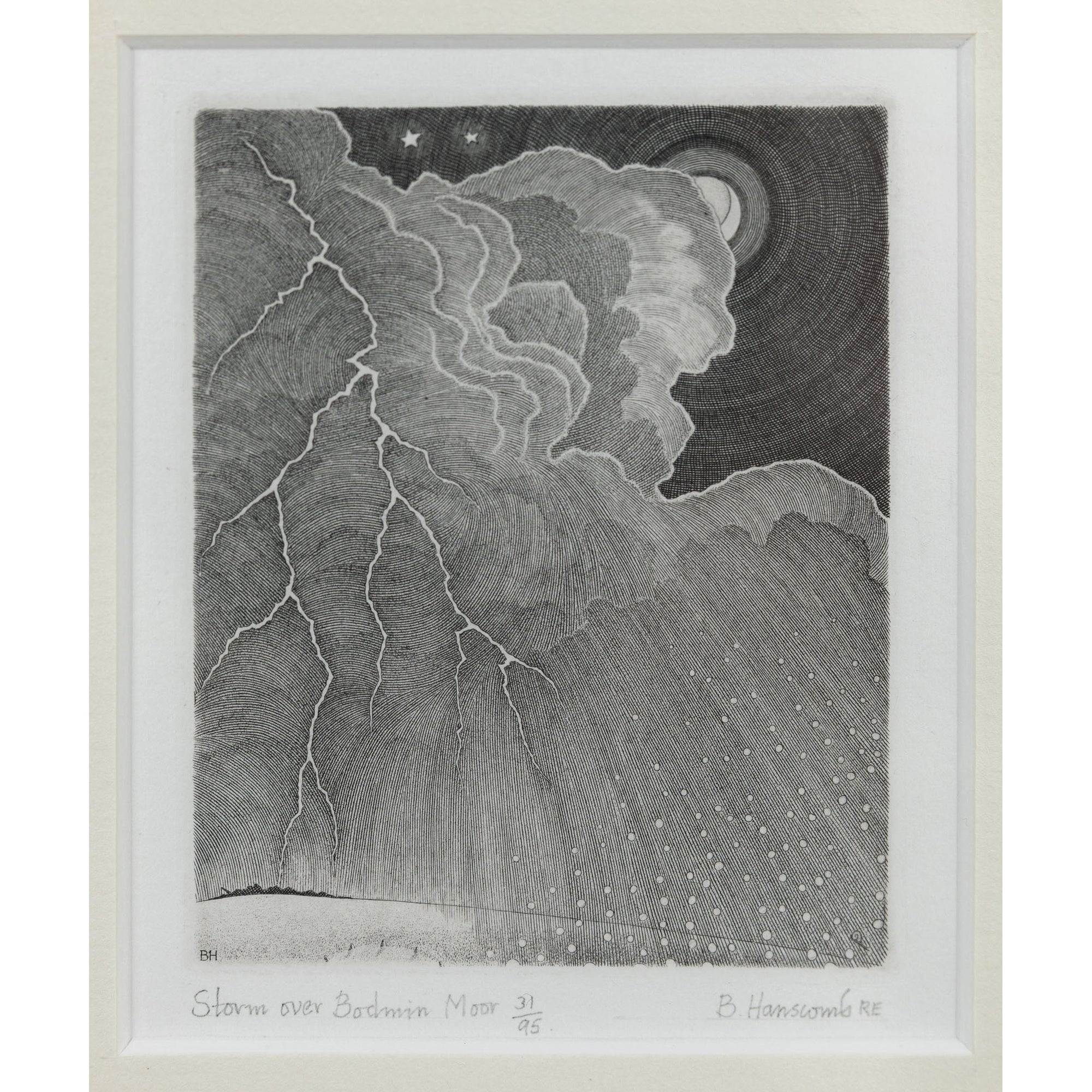 'Storm over Bodmin Moor' copperplate engraving by Brian Hanscomb, available at Padstow Gallery, Cornwall
