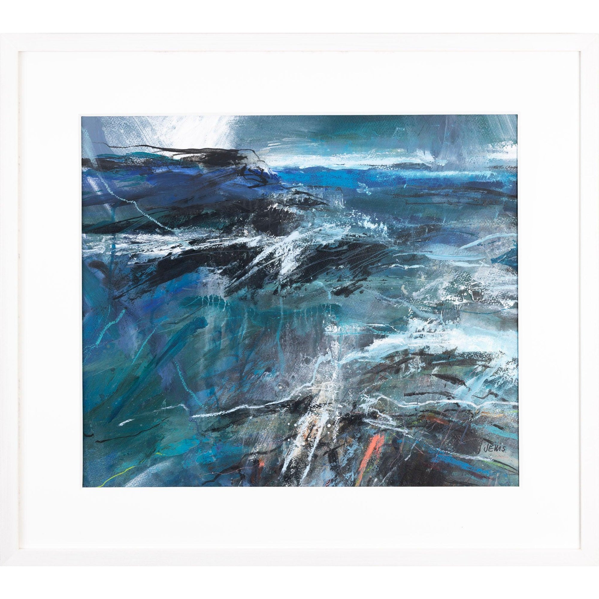 Storm Clouds Swell mixed media framed painting by Jo Ellis available at Padstow Gallery, Cornwall