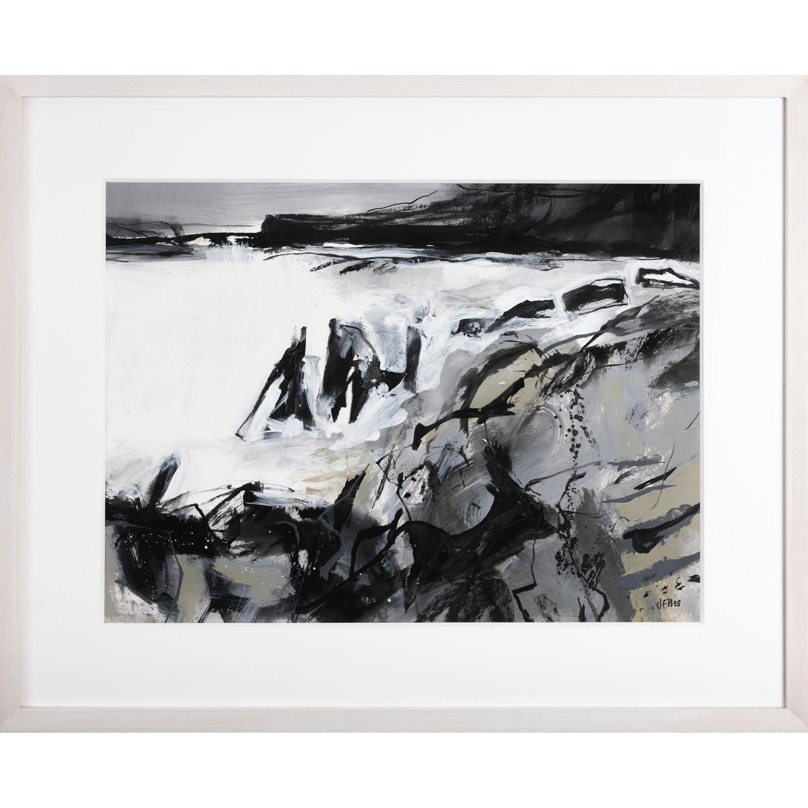 Rocky Shore mixed media framed painting by Jo Ellis available at Padstow Gallery, Cornwall