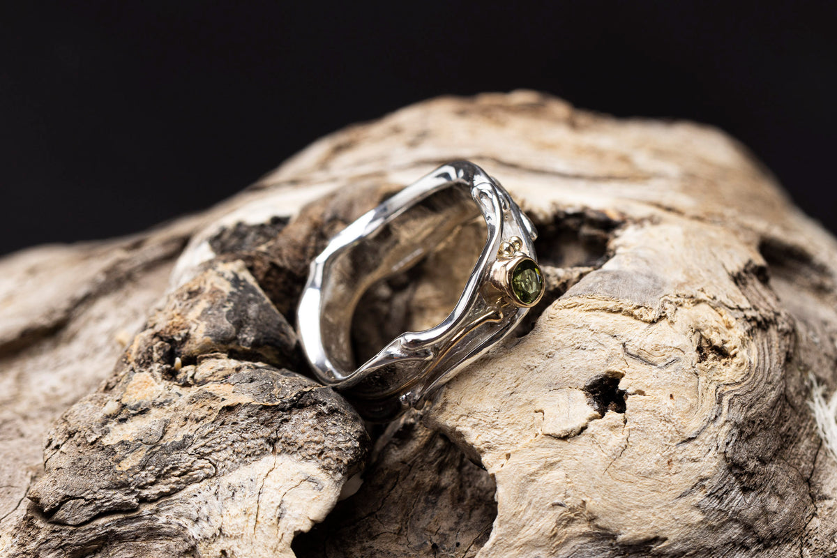 LG165 - Silver and 9ct Gold 3.5mm Green Tourmaline Ring by Les Grimshaw available at Padstow Gallery Cornwall