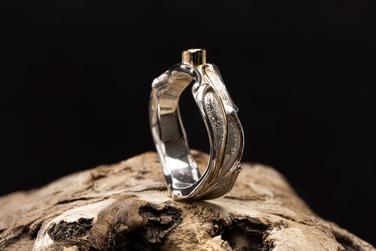 LG165 - Silver and 9ct Gold 3.5mm Green Tourmaline Ring by Les Grimshaw available at Padstow Gallery Cornwall