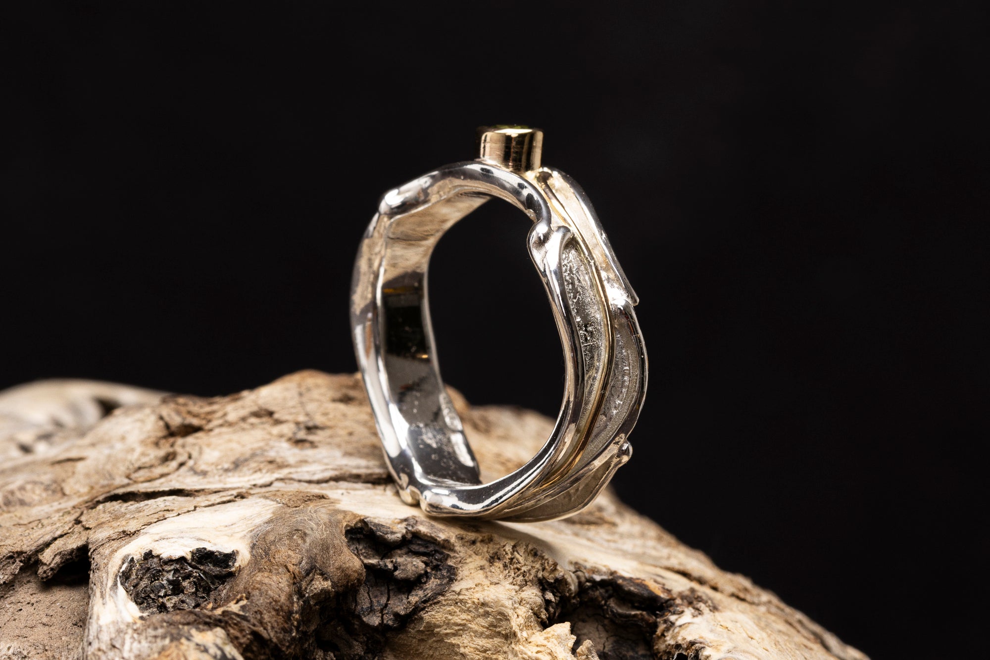 LG165 - Silver and 9ct Gold 3.5mm Green Tourmaline Ring by Les Grimshaw available at Padstow Gallery Cornwall