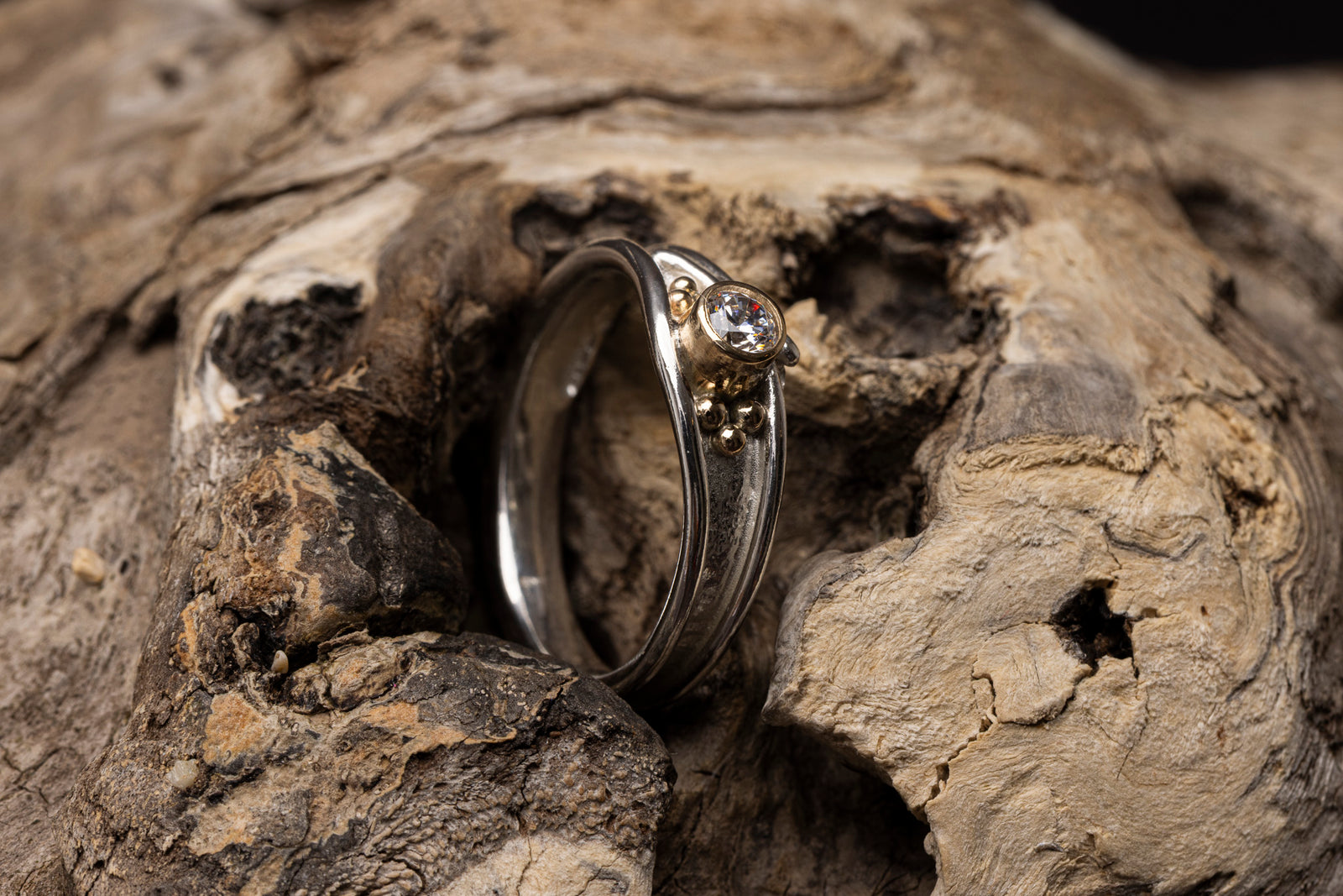 LG168 - Silver and 9ct Gold 3.5mm CZ Ring by Les Grimshaw available at Padstow Gallery Cornwall