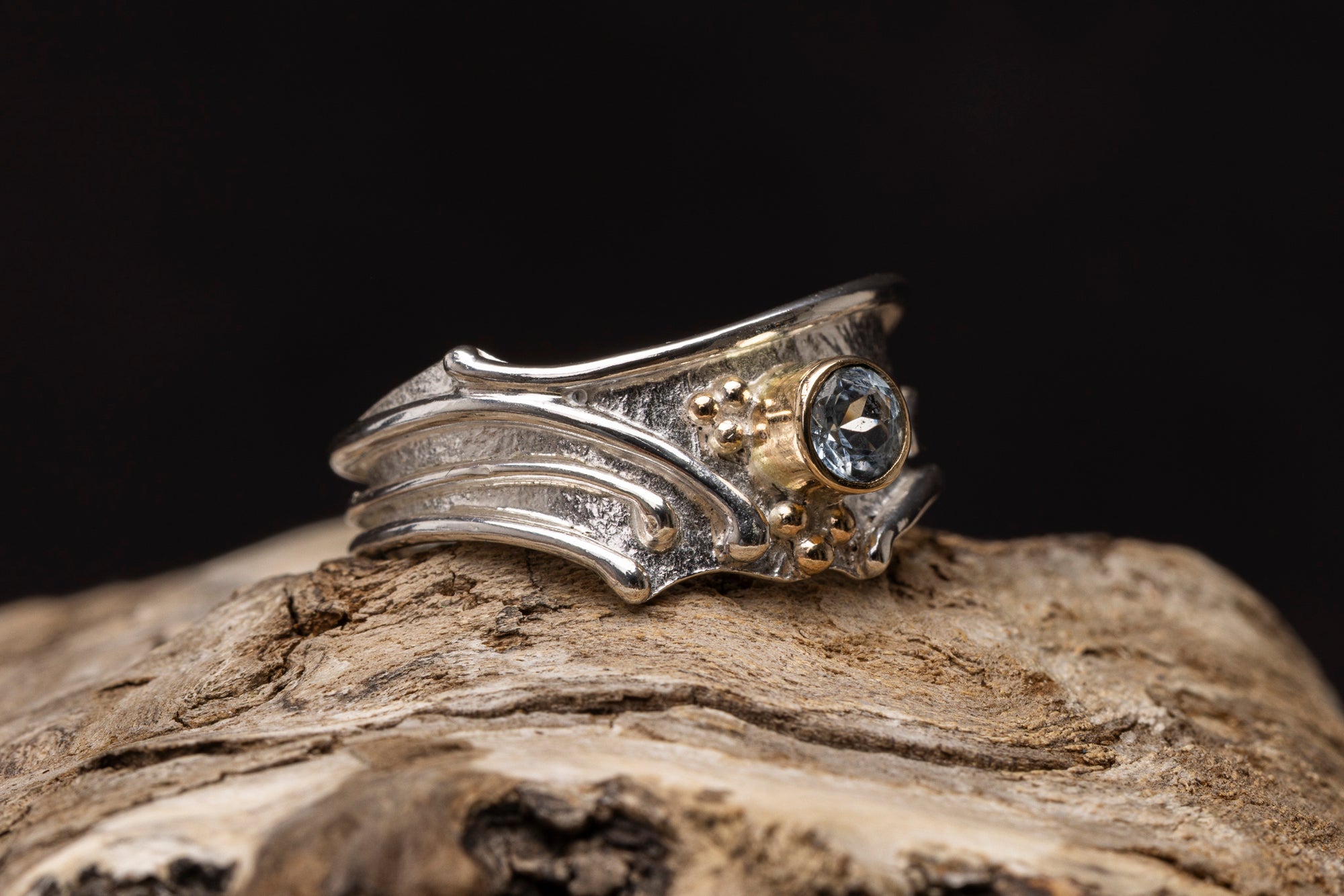 LG169 - Silver and 9ct Gold Topaz Ring by Les Grimshaw available at Padstow Gallery Cornwall