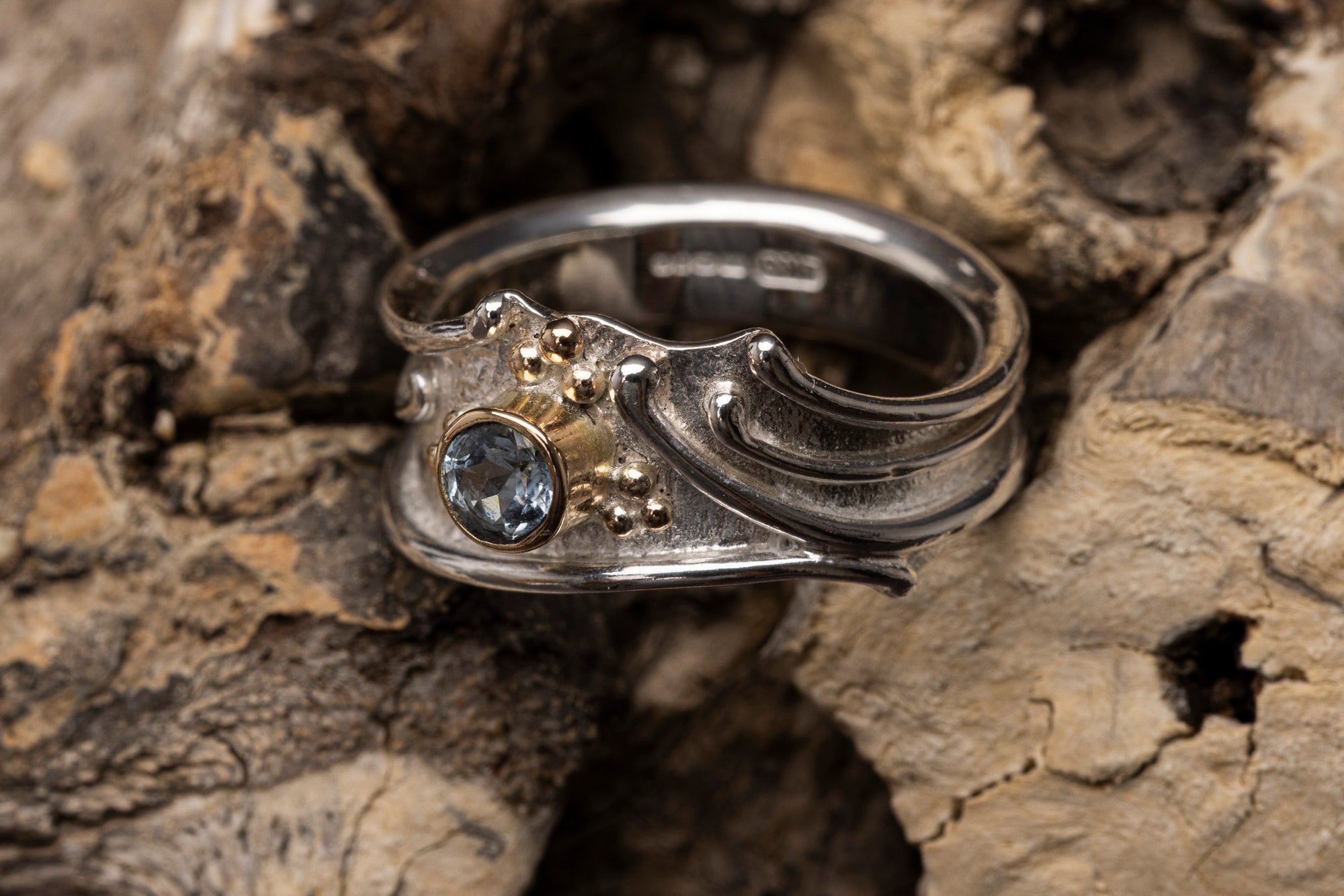 LG169 - Silver and 9ct Gold Topaz Ring by Les Grimshaw available at Padstow Gallery Cornwall