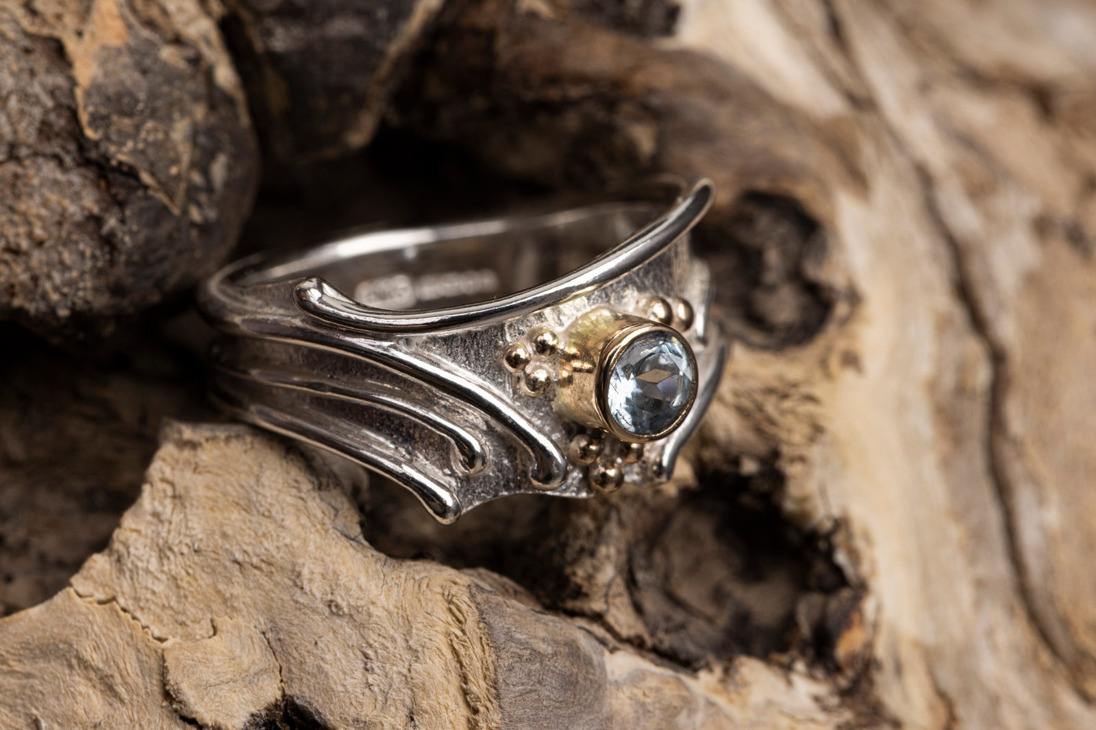 LG169 - Silver and 9ct Gold Topaz Ring by Les Grimshaw available at Padstow Gallery Cornwall