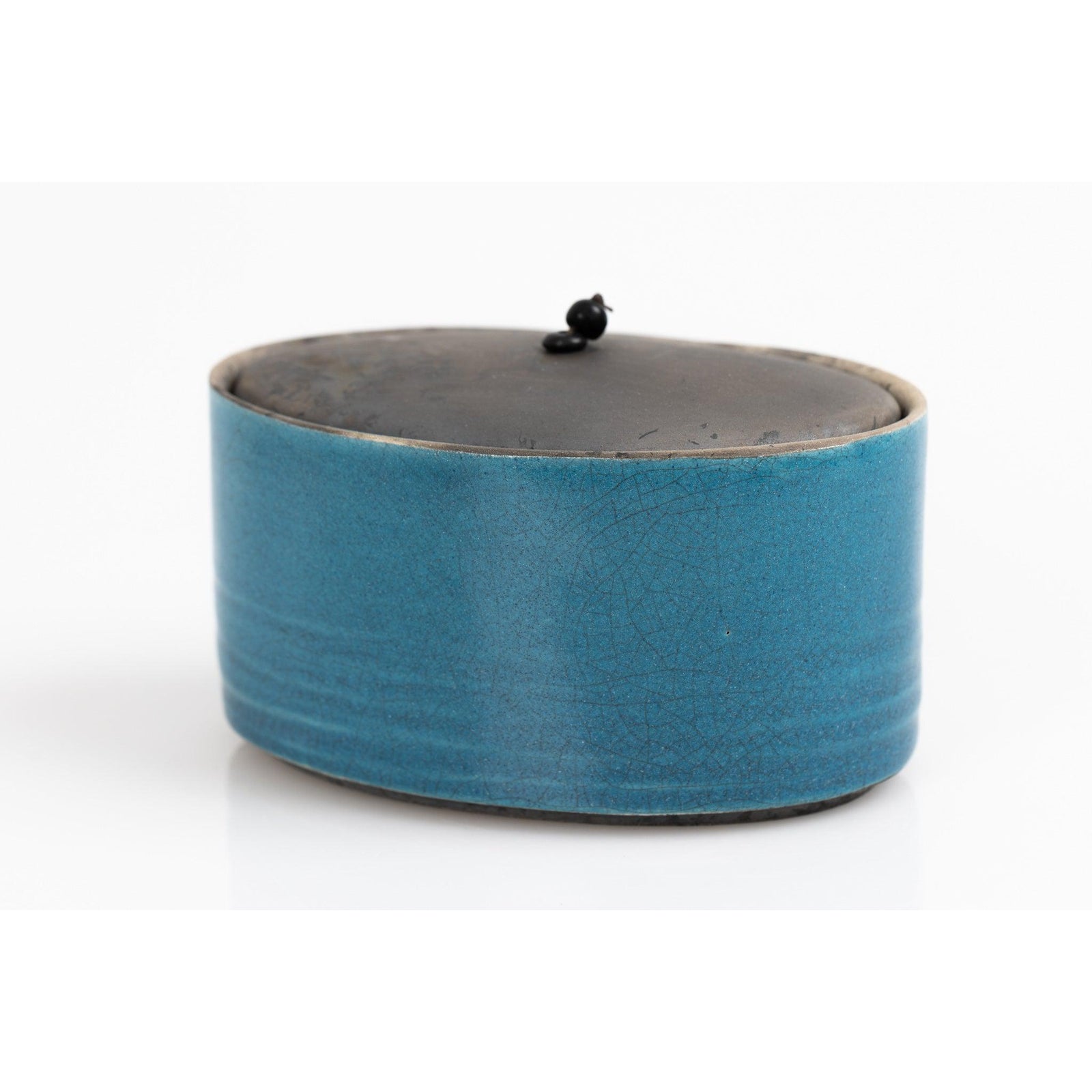 KSDD2 Ellipse, Raku Oval Container by Kate Schuricht, available at Padstow Gallery, Cornwall