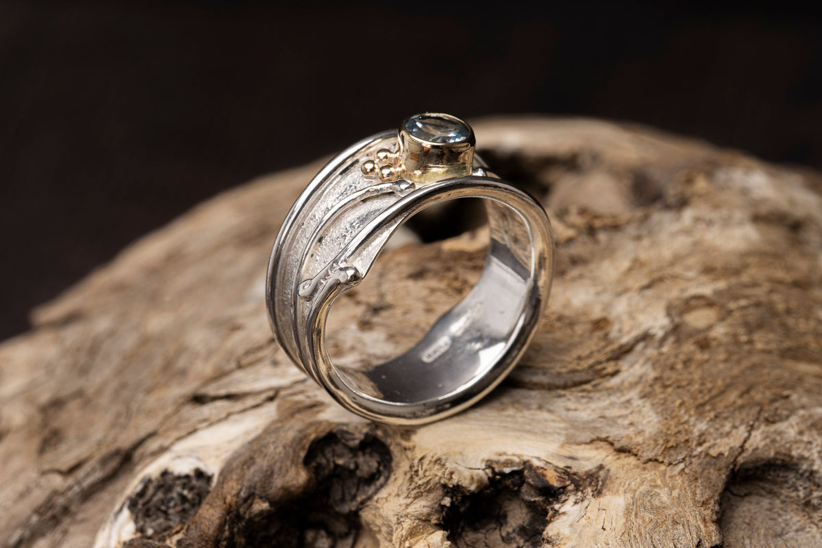 LG170 - Silver and 9ct Gold Topaz Ring by Les Grimshaw available at Padstow Gallery Cornwall