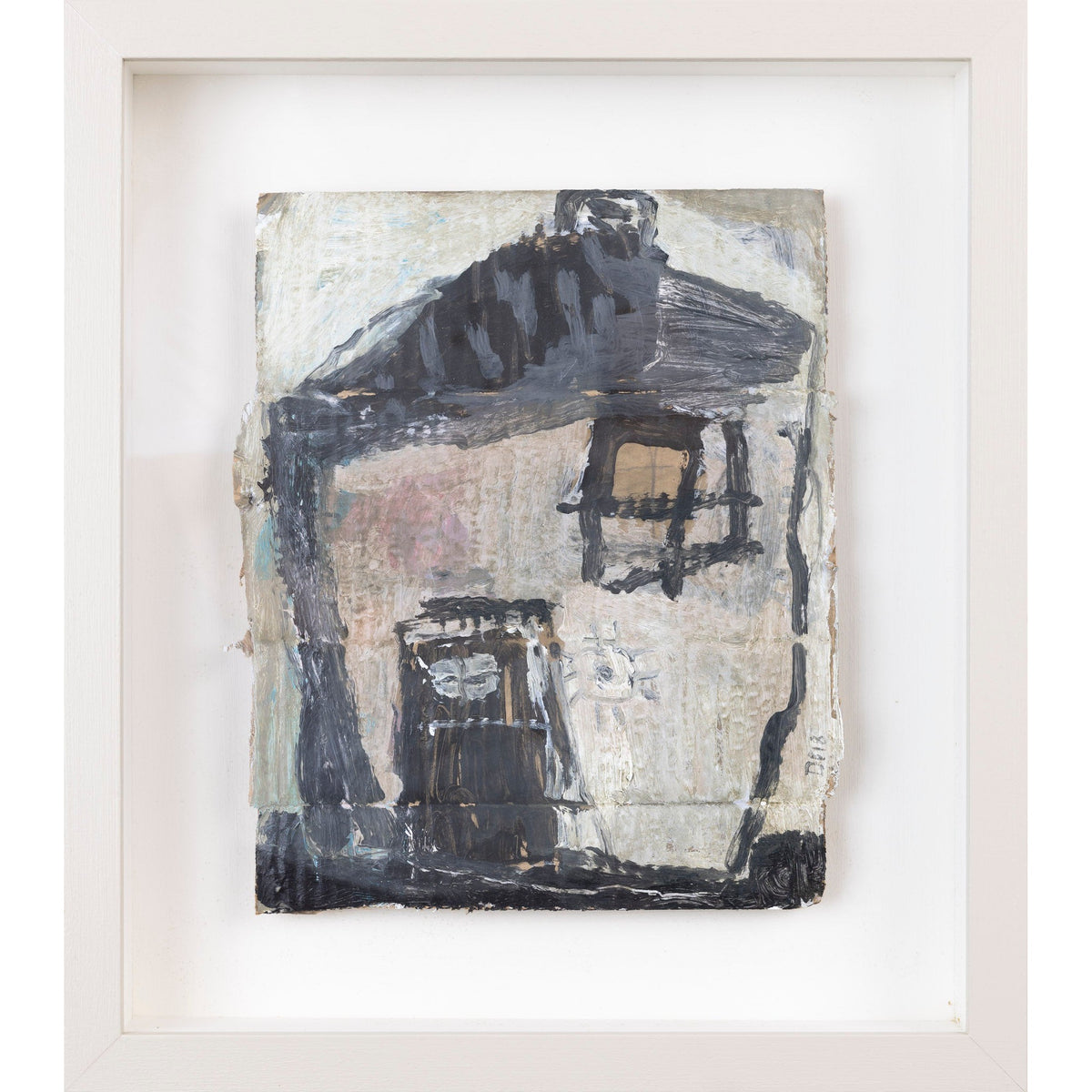 Cottage, mixed media on cardboard, by David Pearce, available at Padstow Gallery, Cornwall