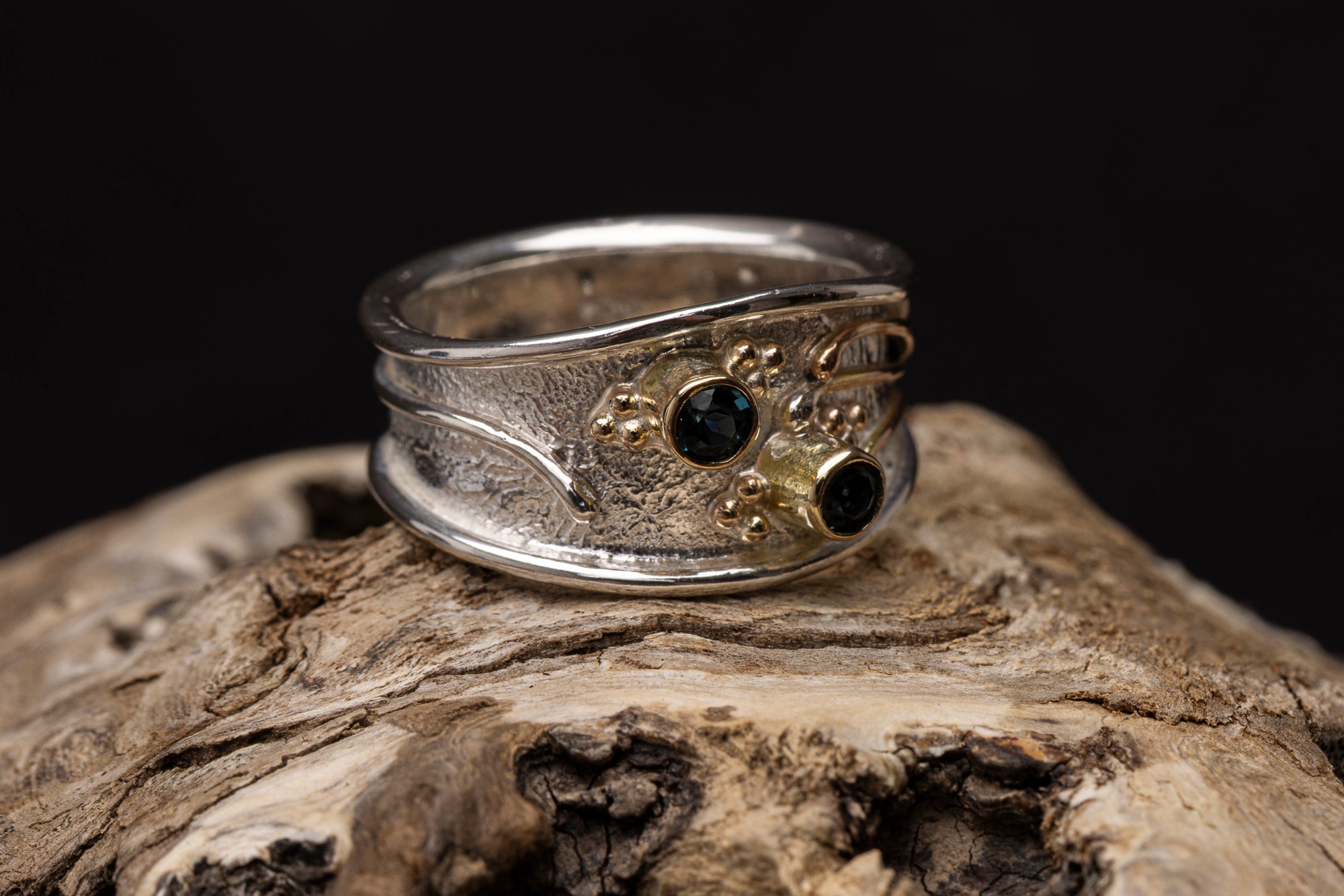 LG172- Silver and 9ct Gold LB Topaz Ring by Les Grimshaw available at Padstow Gallery Cornwall
