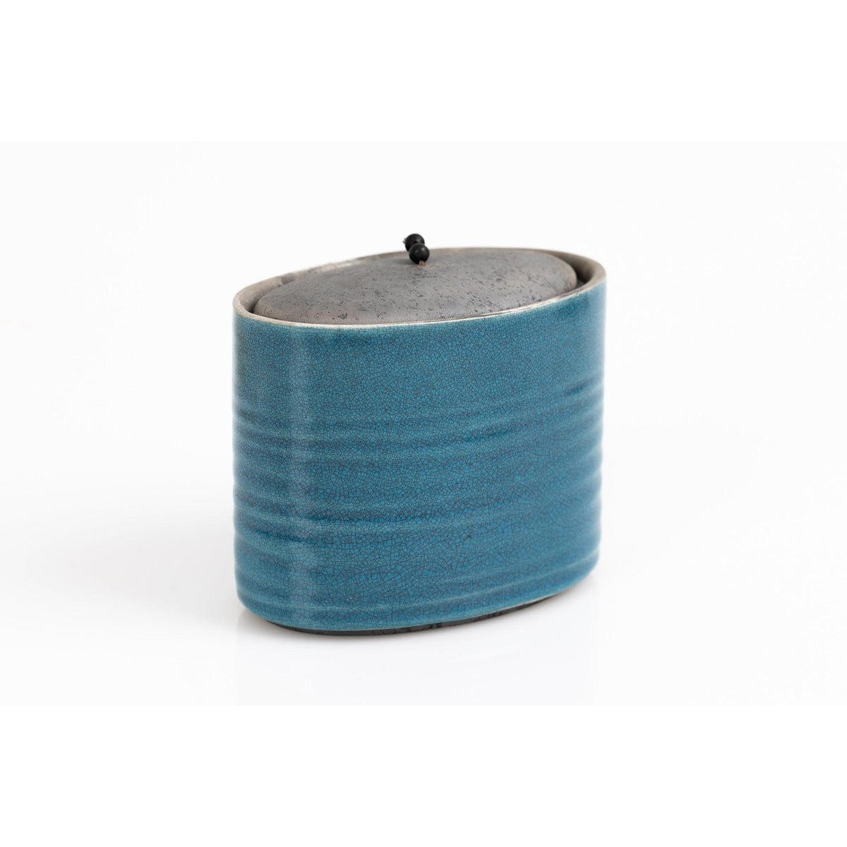 KSDD1 Ellipse, Raku Oval Container by Kate Schuricht, available at Padstow Gallery, Cornwall