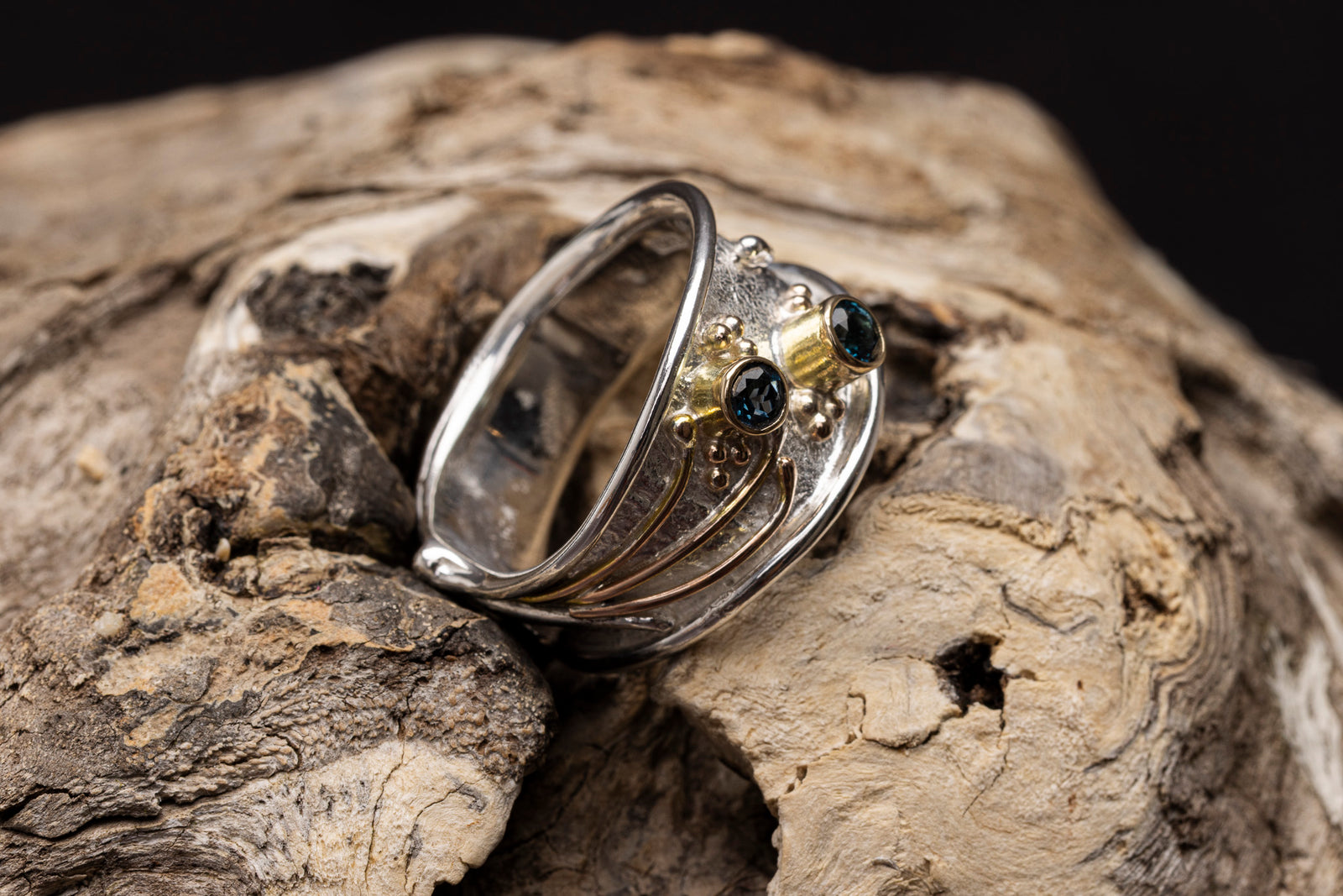 LG172- Silver and 9ct Gold LB Topaz Ring by Les Grimshaw available at Padstow Gallery Cornwall