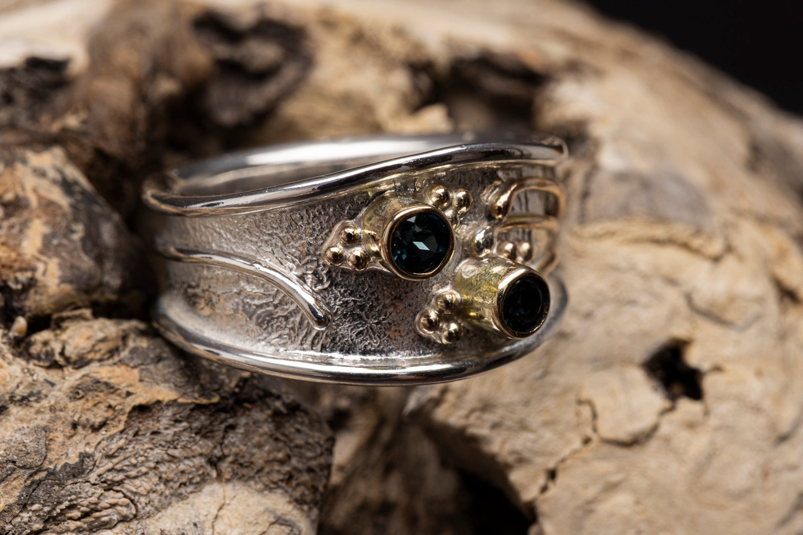 LG172- Silver and 9ct Gold LB Topaz Ring by Les Grimshaw available at Padstow Gallery Cornwall