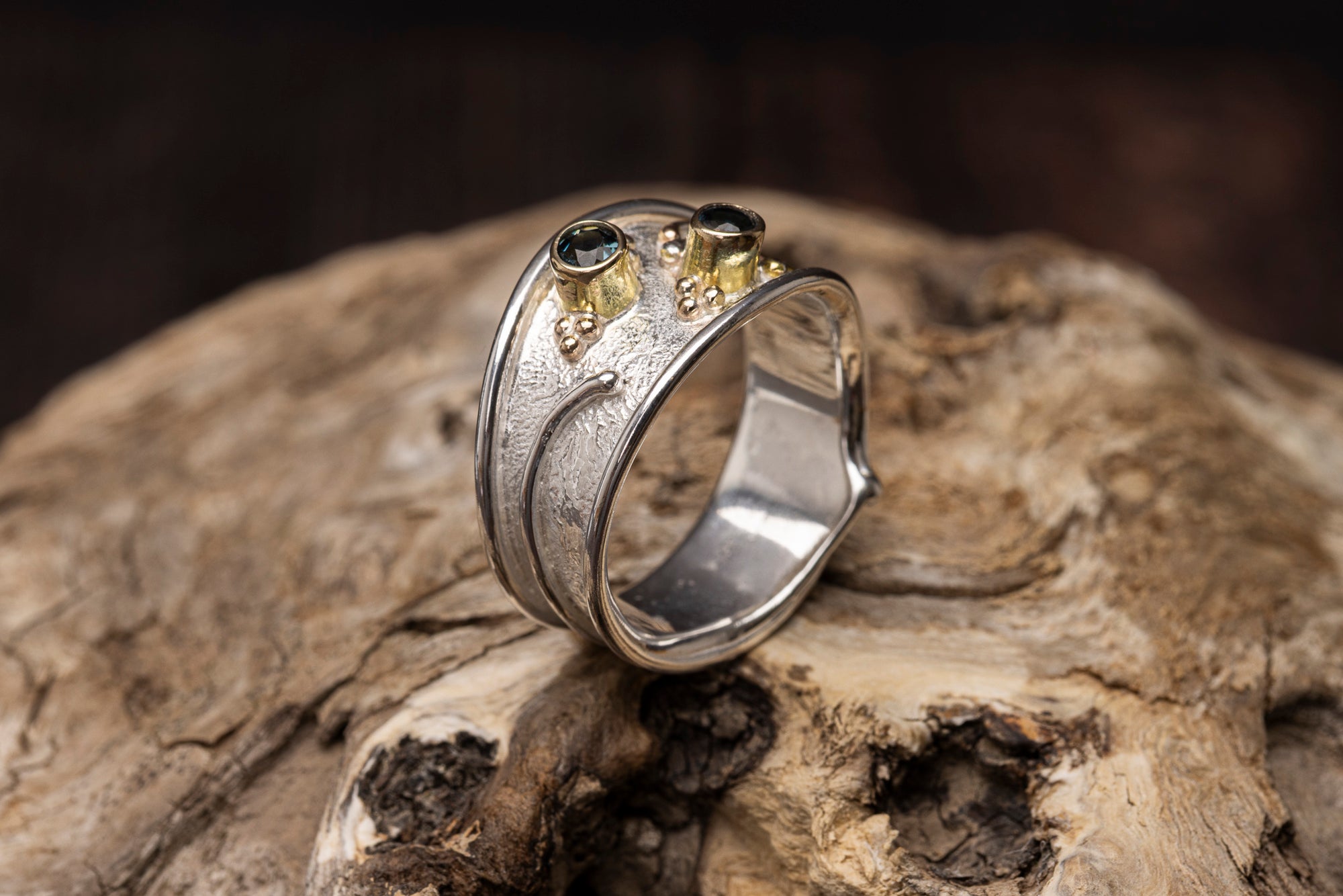 LG172- Silver and 9ct Gold LB Topaz Ring by Les Grimshaw available at Padstow Gallery Cornwall
