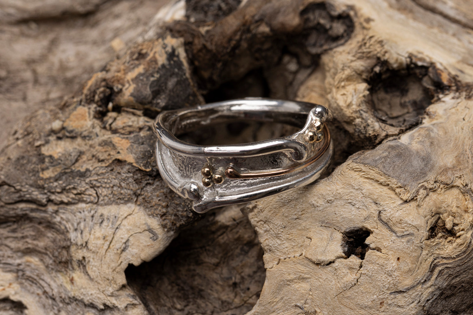 LG163 - Silver and 9ct Gold Beads Ring by Les Grimshaw available at Padstow Gallery Cornwall