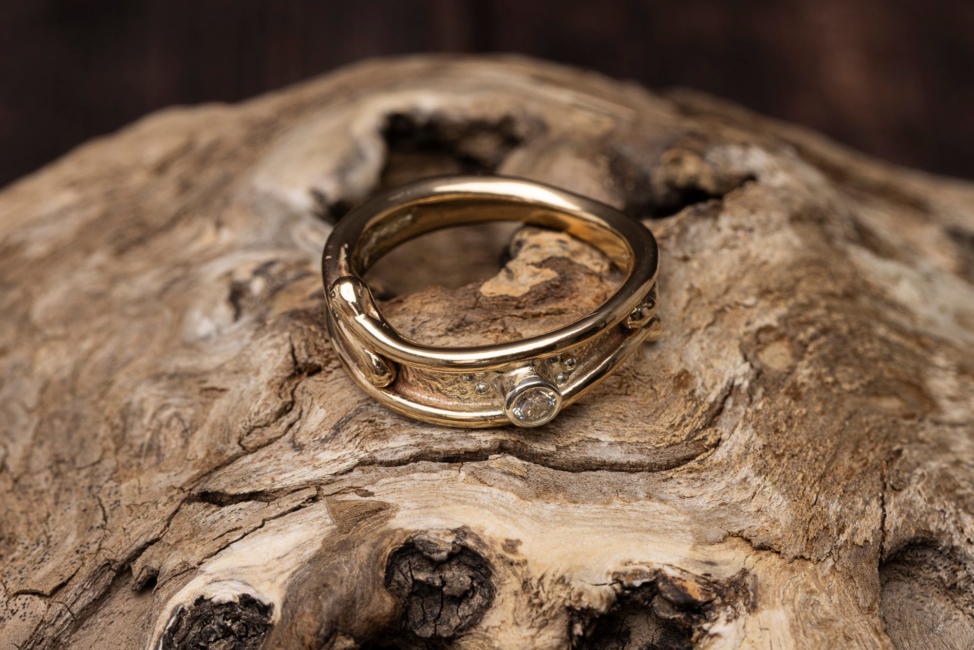 LG174 - 9ct Yellow & White Gold 3mm Diamond Ring by Les Grimshaw available at Padstow Gallery Cornwall