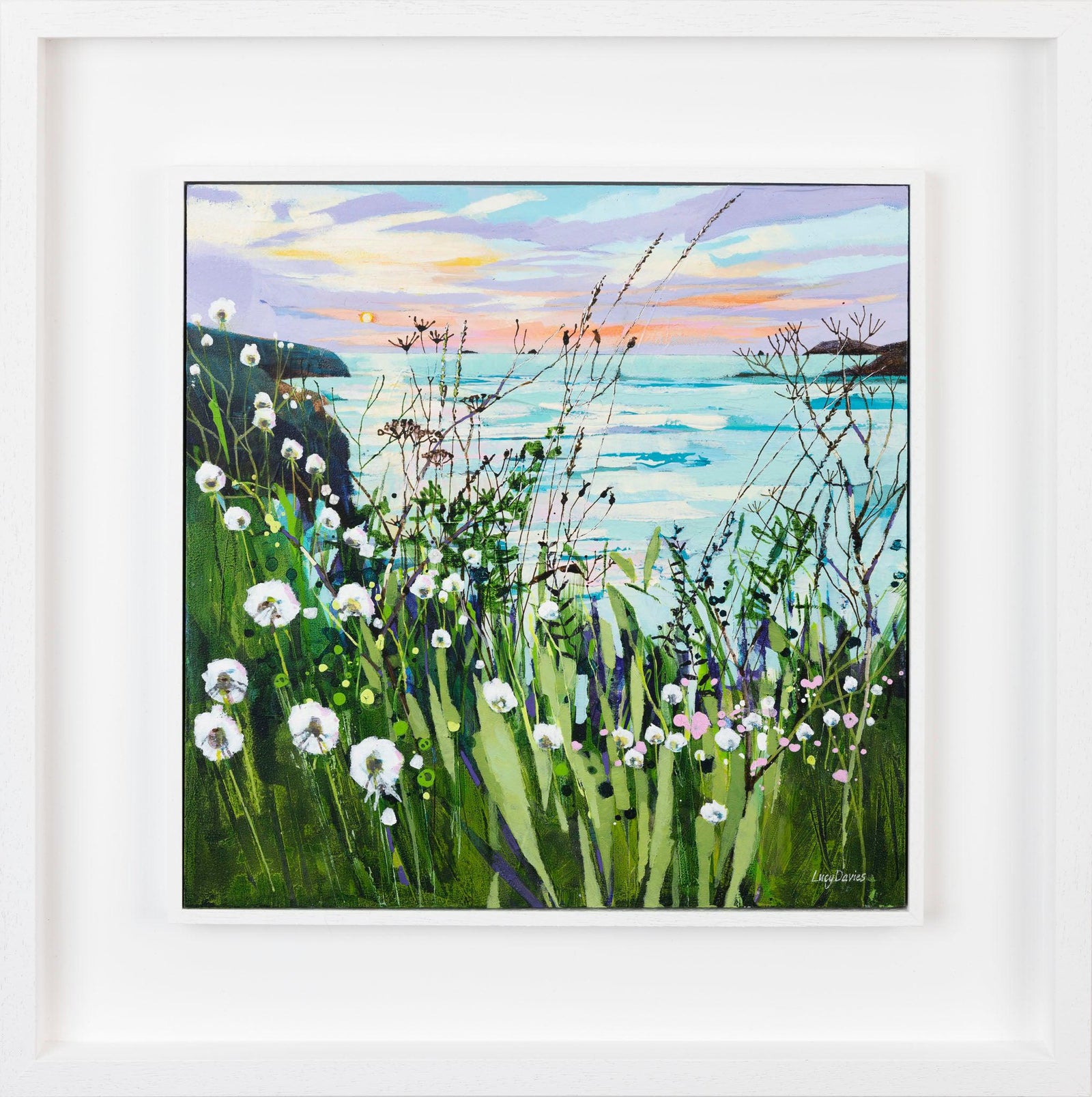 'Sunset at Treyarnon' by Lucy Davies available at Padstow Gallery, Cornwall