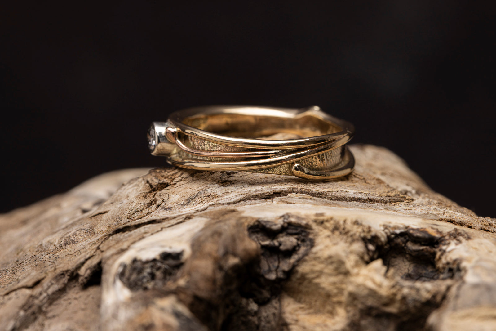 LG173 - 9ct Yellow & Red Gold 3mm Diamond Ring by Les Grimshaw available at Padstow Gallery Cornwall