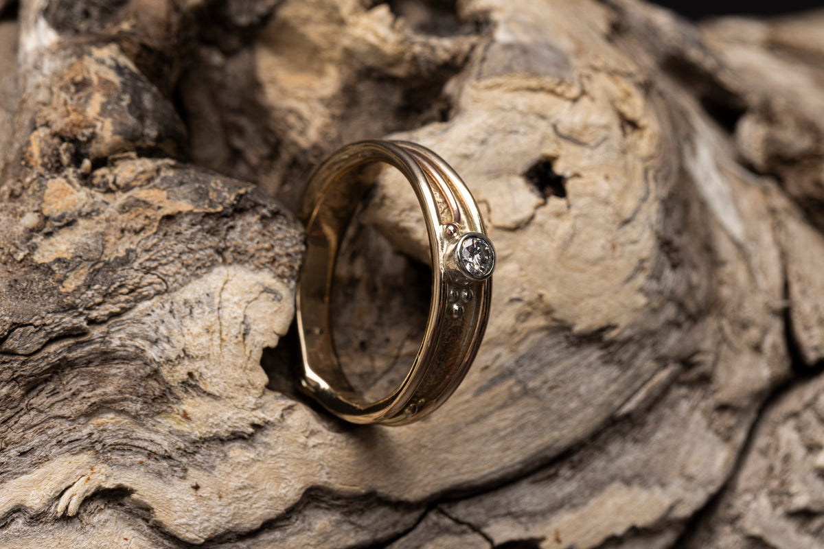 LG173 - 9ct Yellow & Red Gold 3mm Diamond Ring by Les Grimshaw available at Padstow Gallery Cornwall