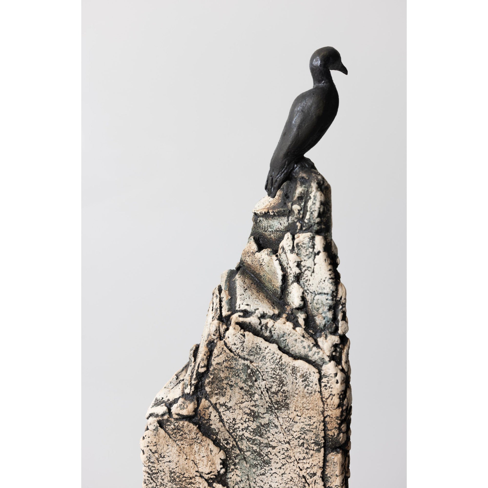 JS6 Cormorant on a Rock by Jane Silk ceramics available at Padstow Gallery, Cornwall