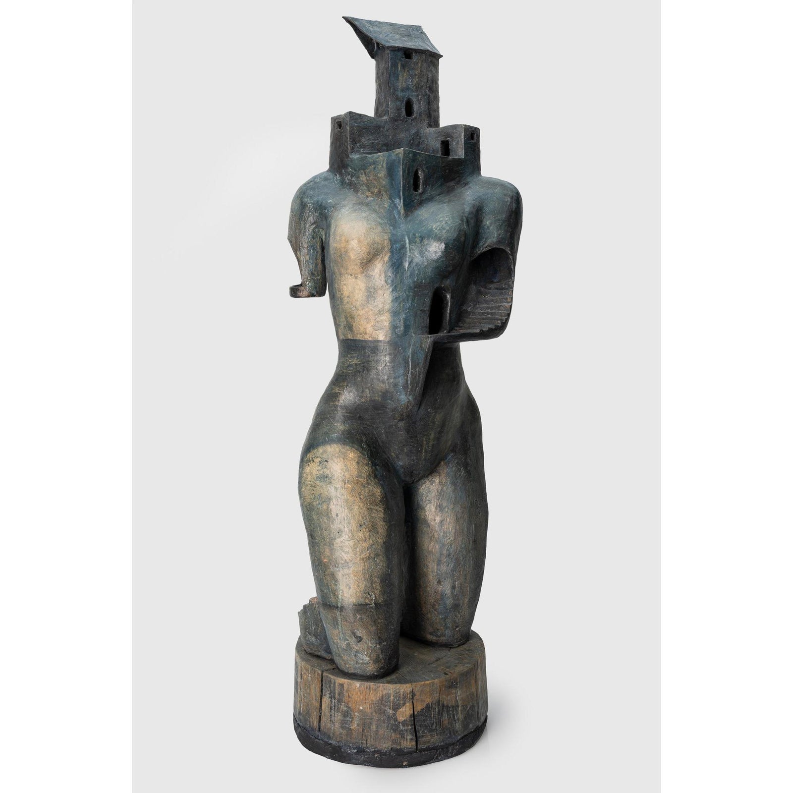 Dawn, ceramic woman/tower on plinth, by Sophie Howard, available from Padstow Gallery, Cornwall